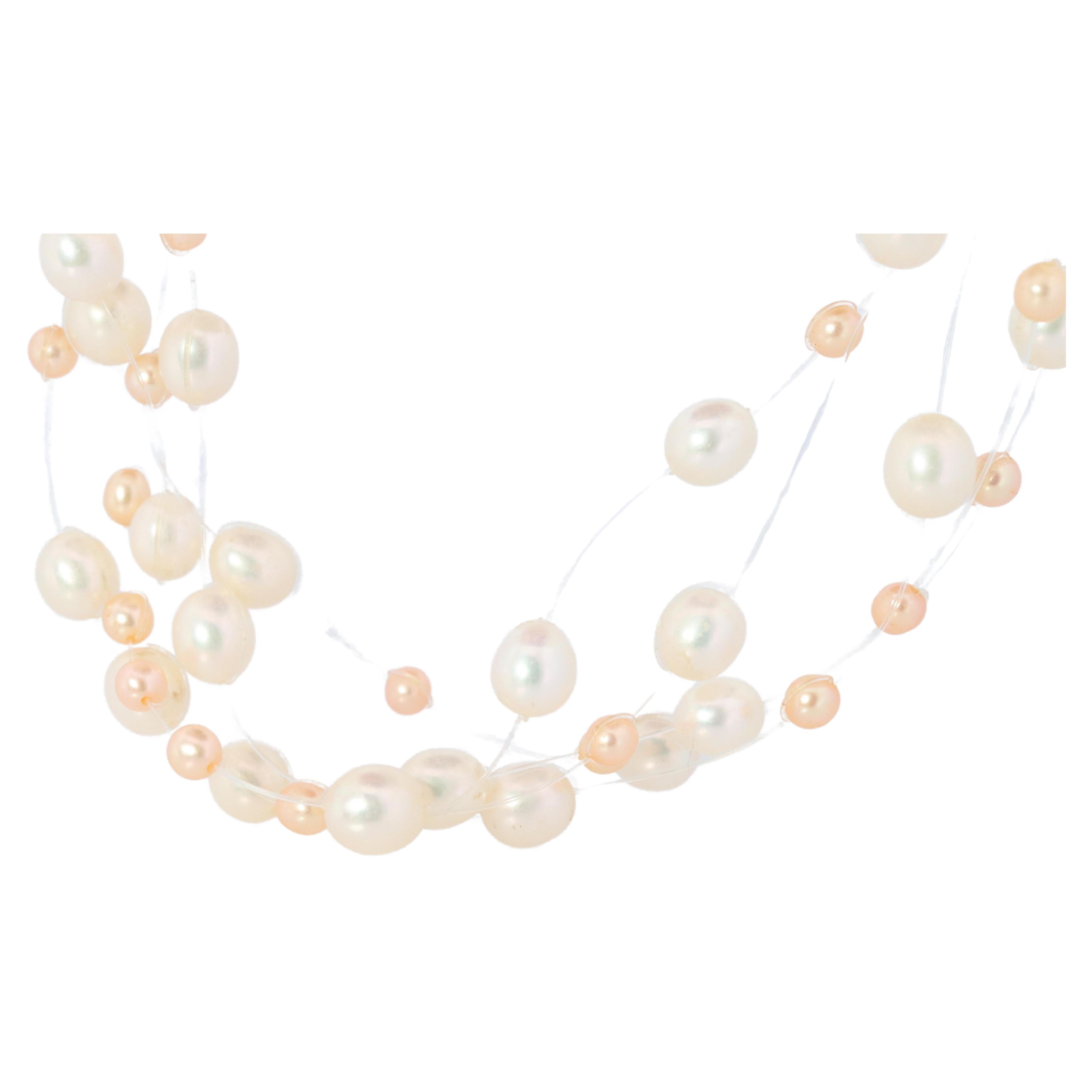 Tasaki Necklace. 18k Tasaki Invisible Pearl Multi Strand Necklace For Sale
