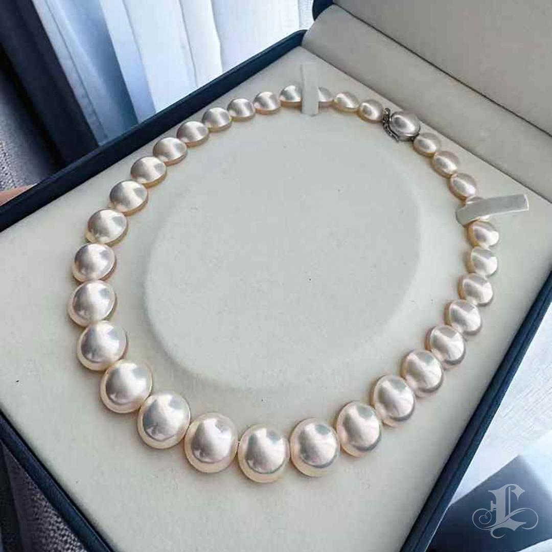 Uncut TASAKI Original 12-14mm Mabe Pearl Necklace with 18k White Gold Clasp