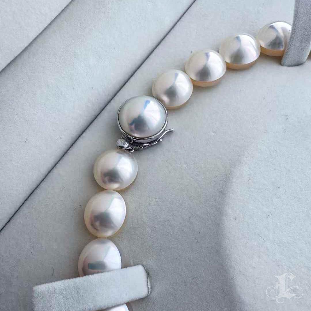 TASAKI Original 12-14mm Mabe Pearl Necklace with 18k White Gold Clasp 1