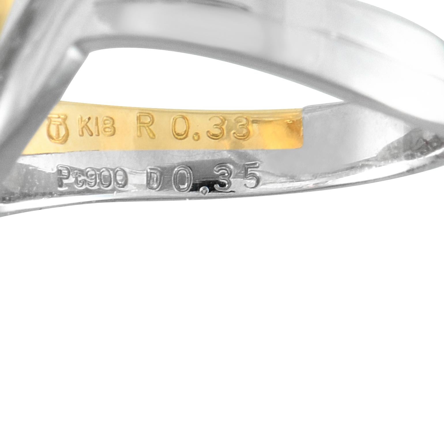 Tasaki Ring aus Platin und 18 Karat Gelbgold mit 0,59 Karat Diamant und Rubin im Zustand „Hervorragend“ in Southampton, PA