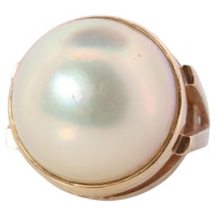 TASAKI Ring. Genuine 14k MABE Perle Solitär. Große Mabe-Perle 14k Gelbgold
