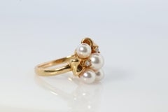 Anillo TASAKI. Racimo de perlas auténtico de 18k 750. Bouquet de perlas Akoya y diamantes