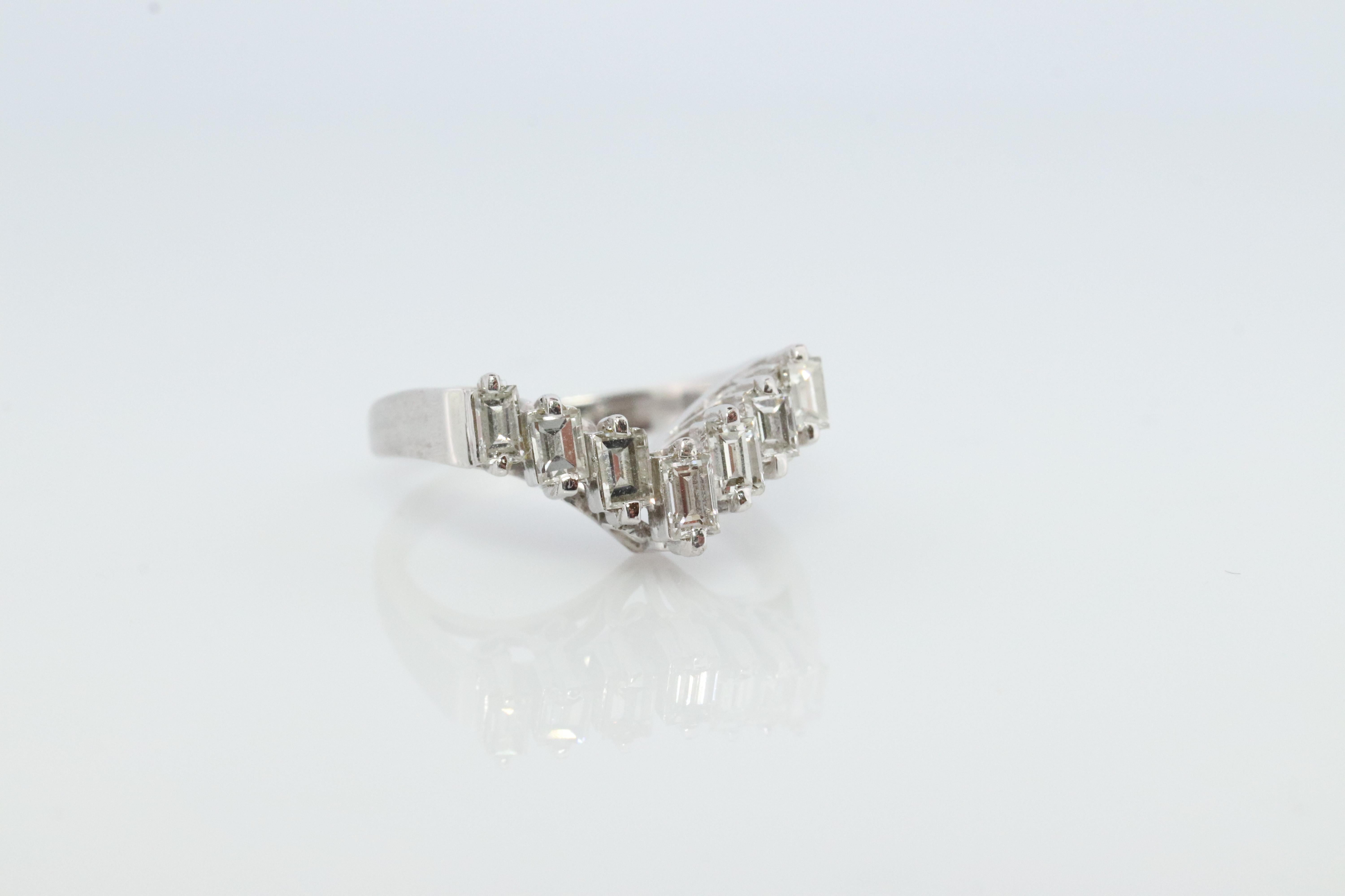 Baguette Cut TASAKI Ring. Genuine Platinum Diamond Baguette Band Enhancer. Solitaire Jacket