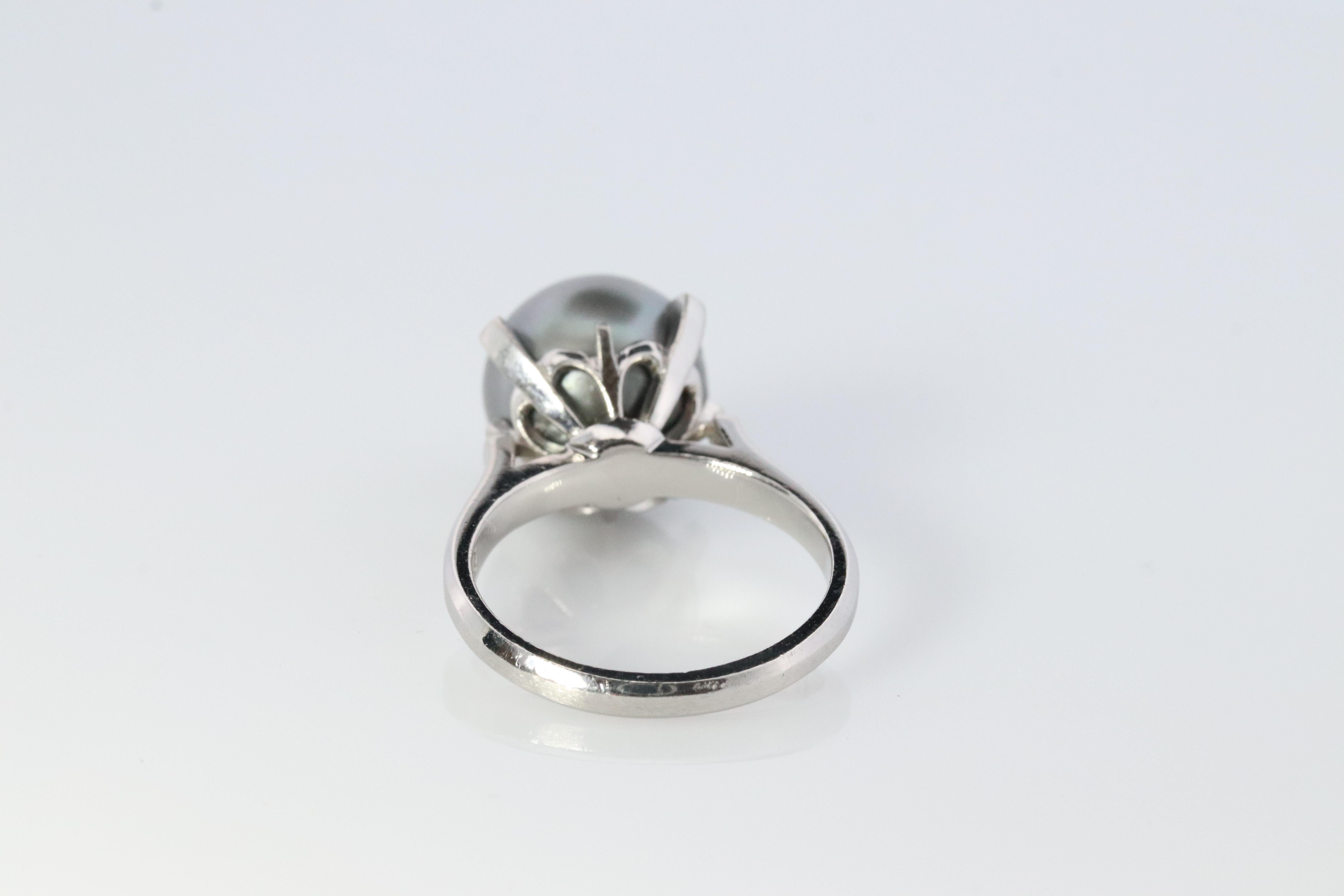 Modern TASAKI Ring. Genuine Platinum Tahitian Pearl Solitaire. PT900 Large Tahitian. For Sale