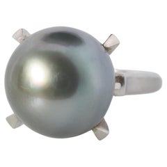 TASAKI Ring. Solitär aus echtem Platin mit Tahiti-Perlen Solitär. PT900 Großer Tahitianer.