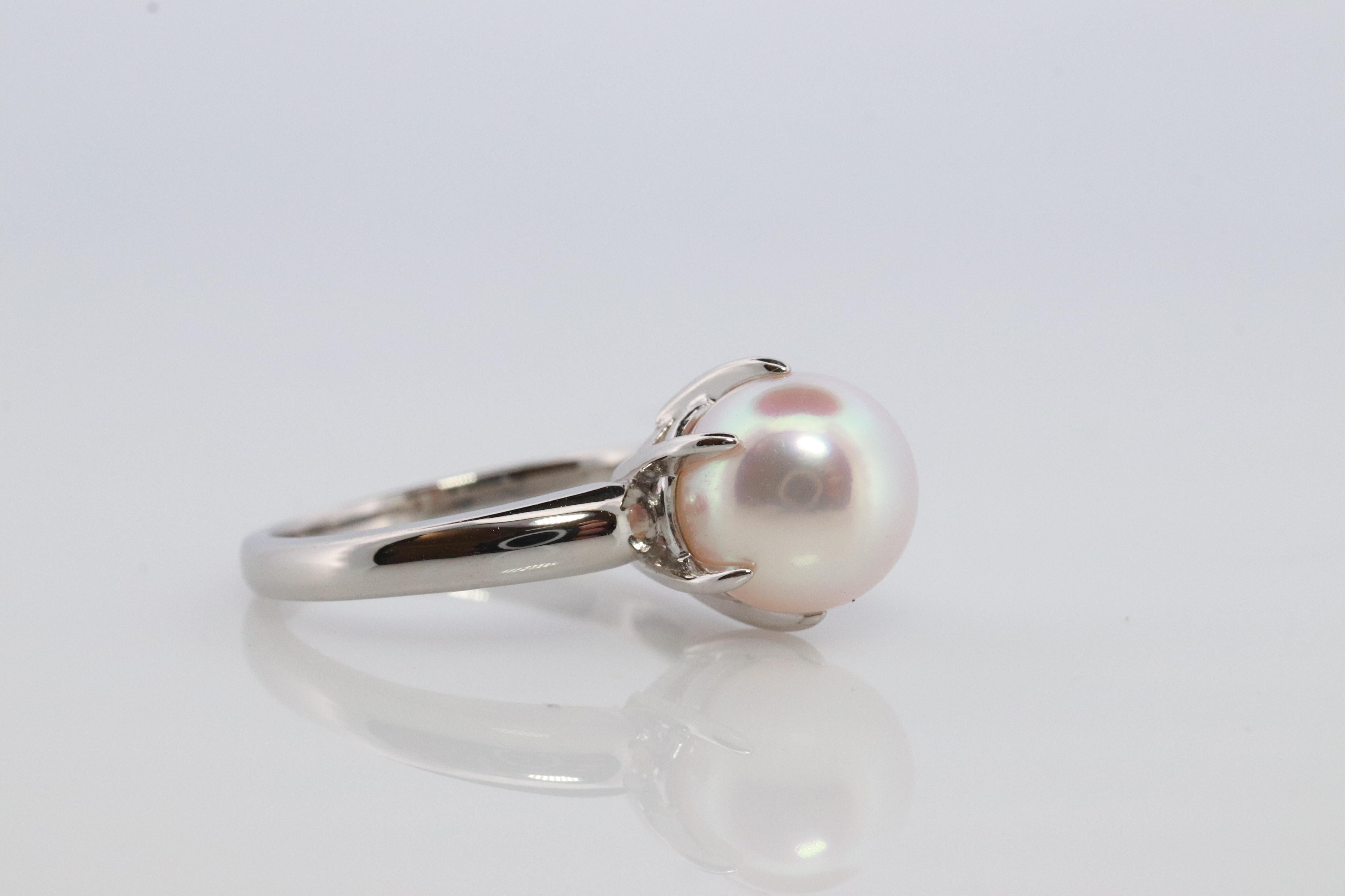 Women's TASAKTASAKI Ring. Genuine Platinum Pearl Solitaire. PT900 Akoya pearl Ring. Claw For Sale