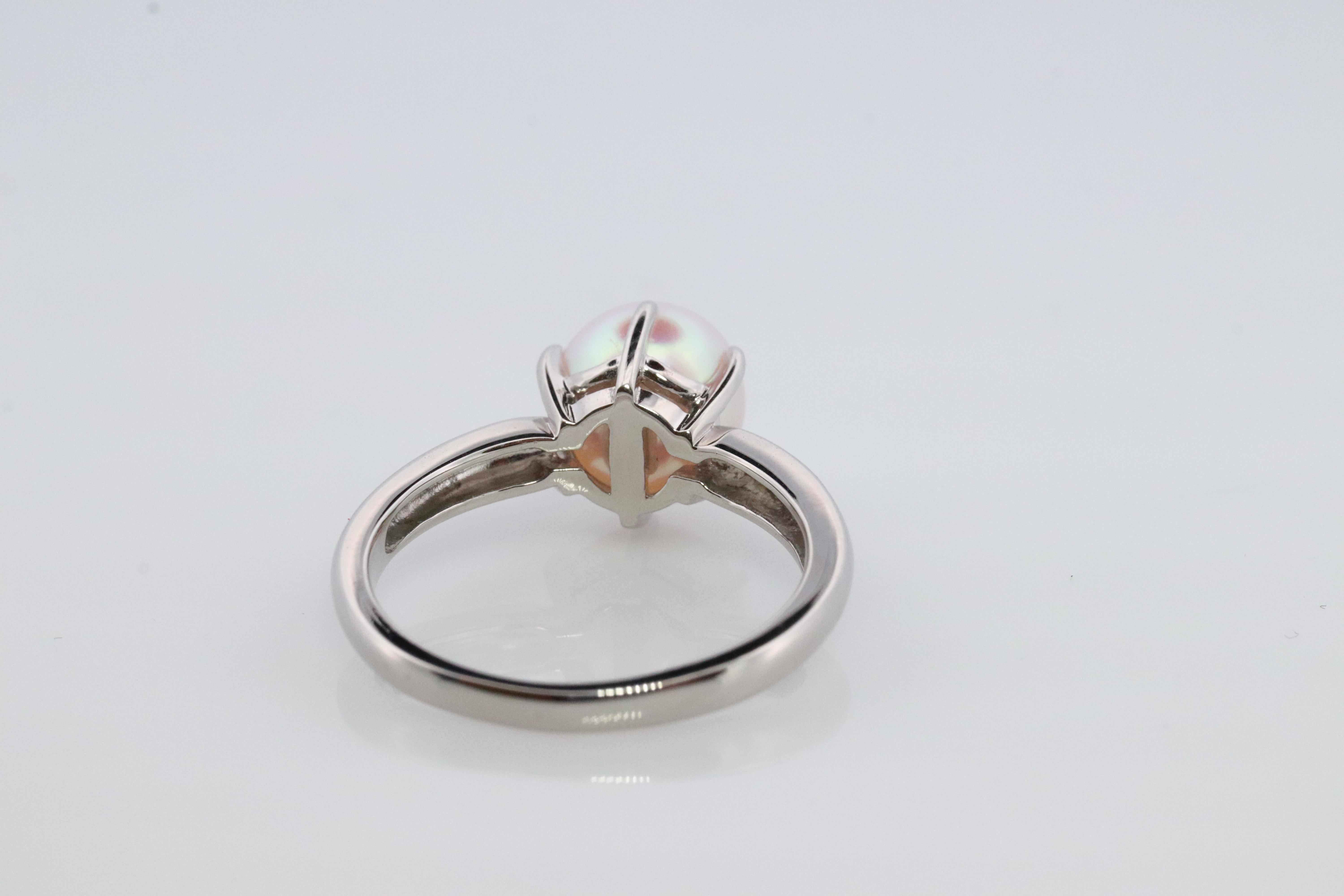 TASAKTASAKI Ring. Genuine Platinum Pearl Solitaire. PT900 Akoya pearl Ring. Claw For Sale 1