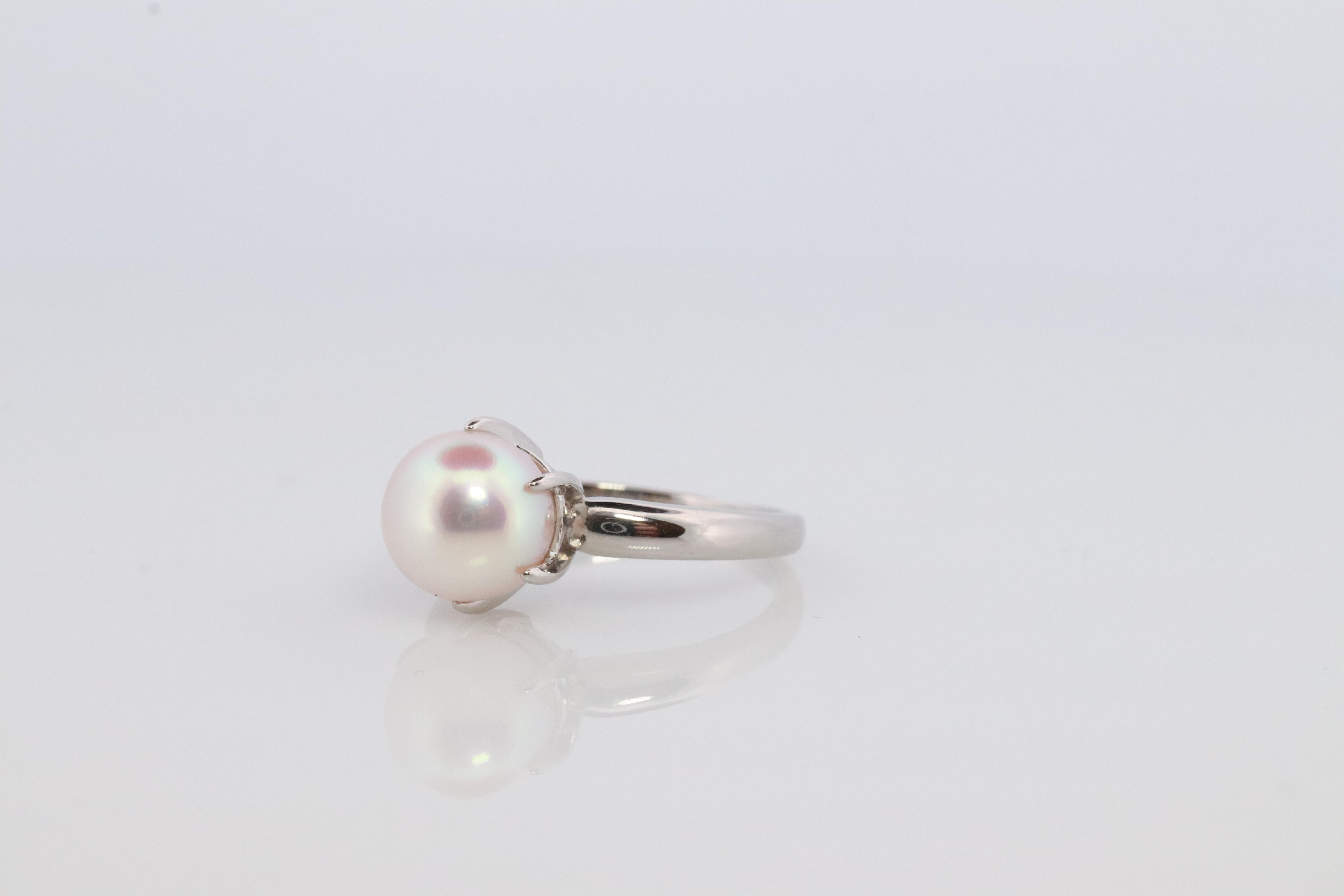 TASAKTASAKI Ring. Genuine Platinum Pearl Solitaire. PT900 Akoya pearl Ring. Claw For Sale 2