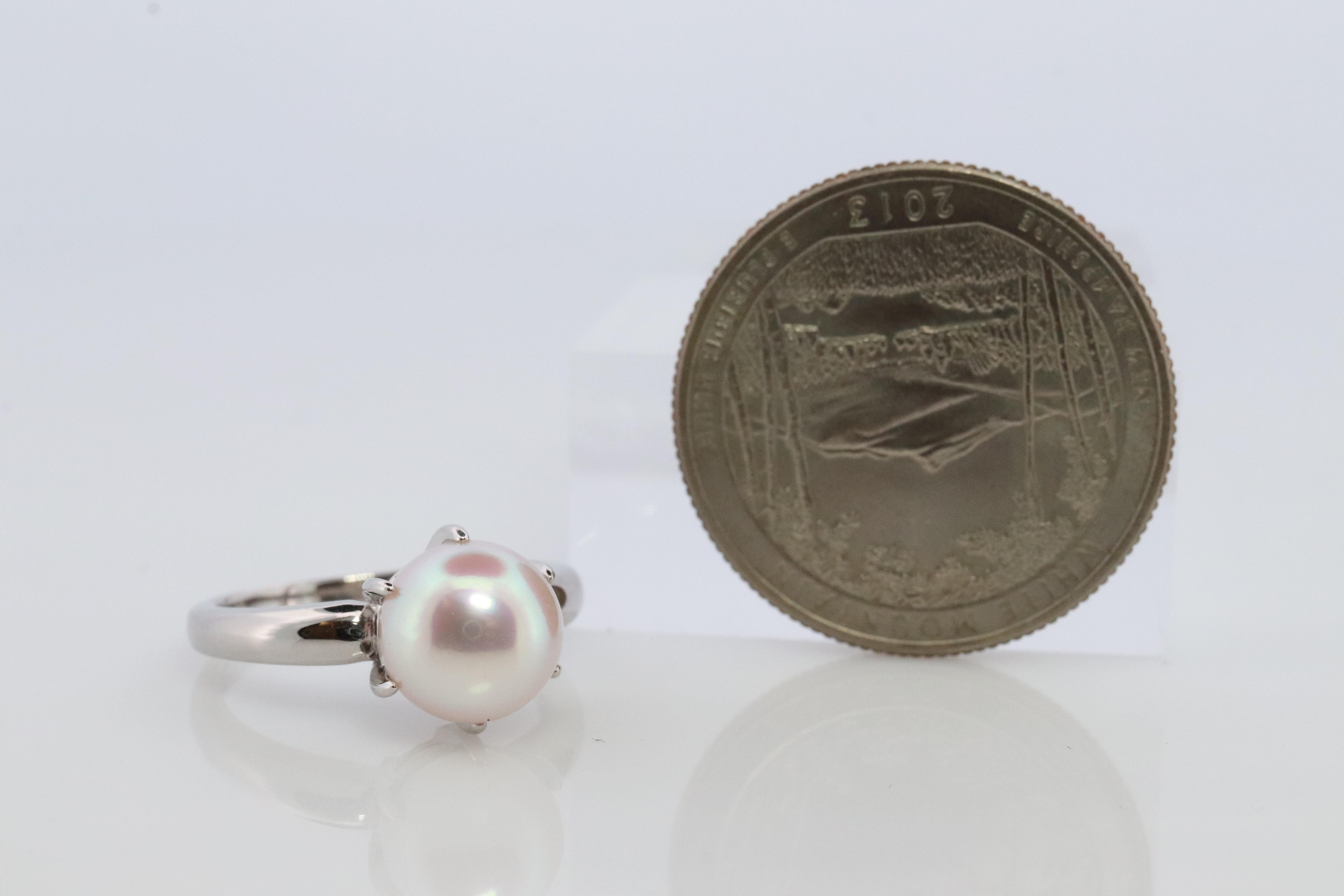 TASAKTASAKI Ring. Genuine Platinum Pearl Solitaire. PT900 Akoya pearl Ring. Claw For Sale 4