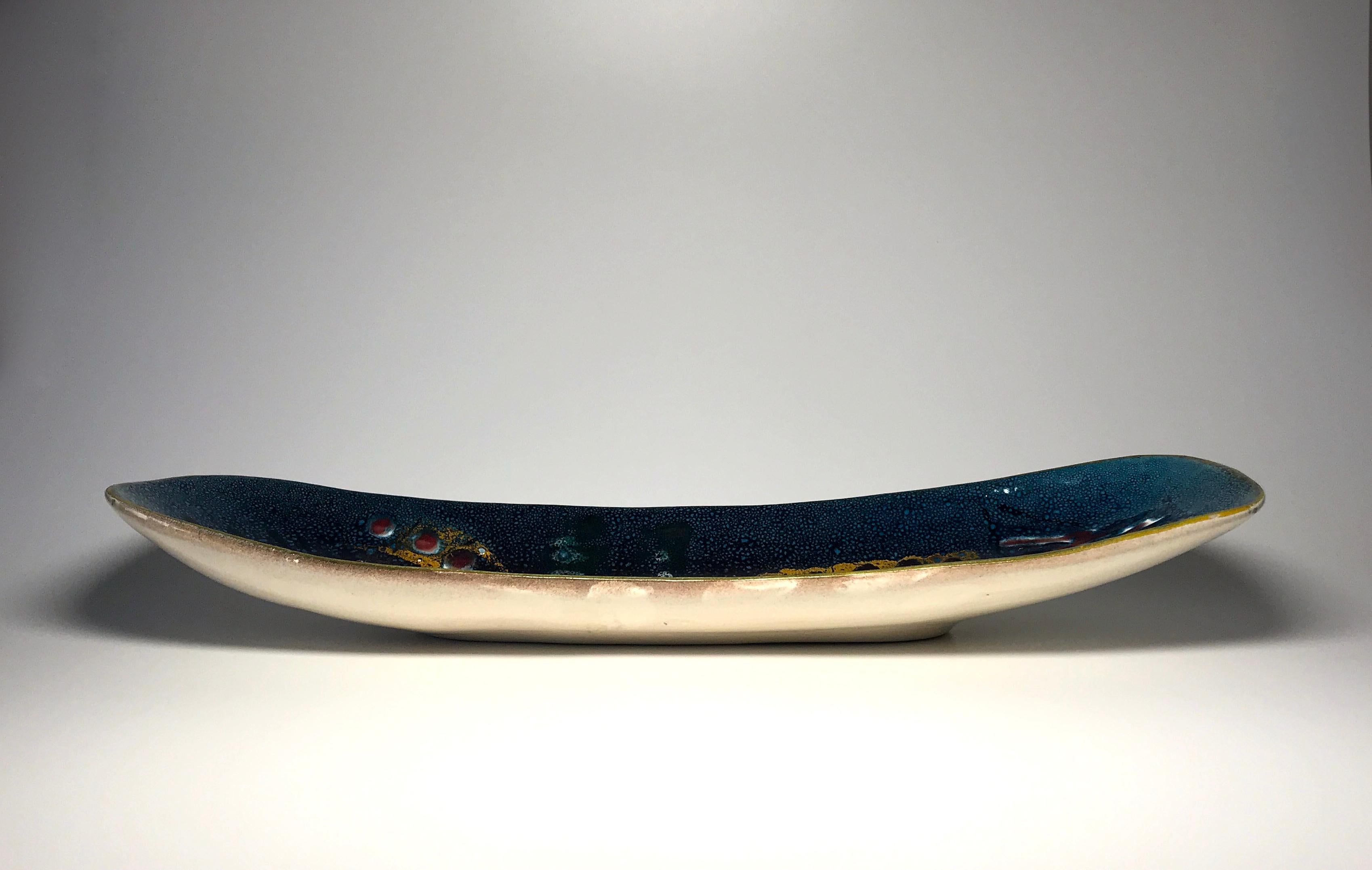 Mid-Century Modern Tasca Nove, Italian Abstract Ceramic Platter, Alessio Tasca Era, Textured Glaze For Sale