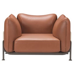 Sillón Tasca de piel tostada y latón by Ghidini 1961