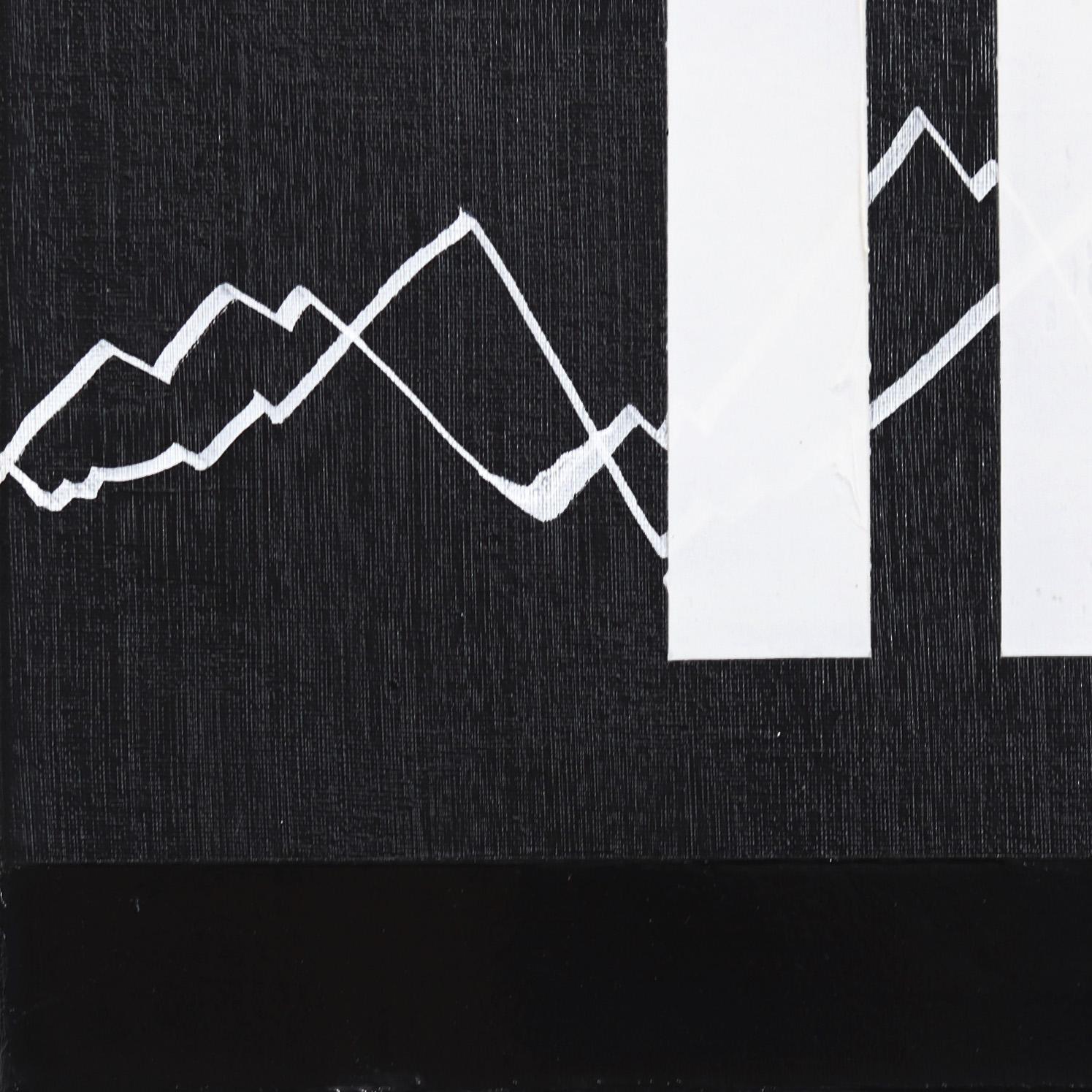 Charge 1 – Schwarzes und weißes, abstraktes, minimalistisches Kunstwerk auf Leinwand im Angebot 4