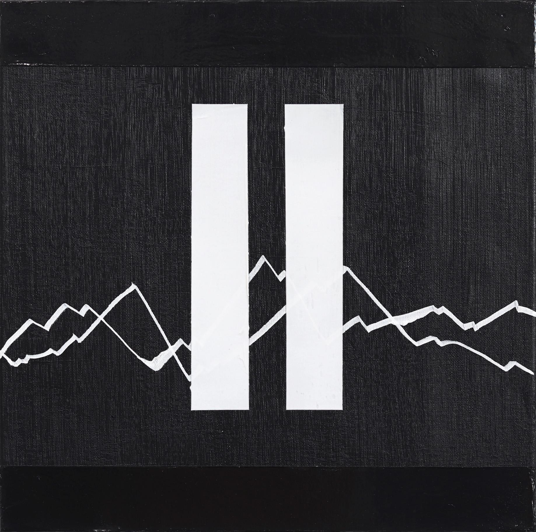 Charge 1 – Schwarzes und weißes, abstraktes, minimalistisches Kunstwerk auf Leinwand