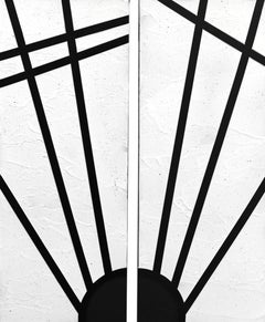 Daybreak (Diptyque) - Art abstrait géométrique texturé original en noir et blanc