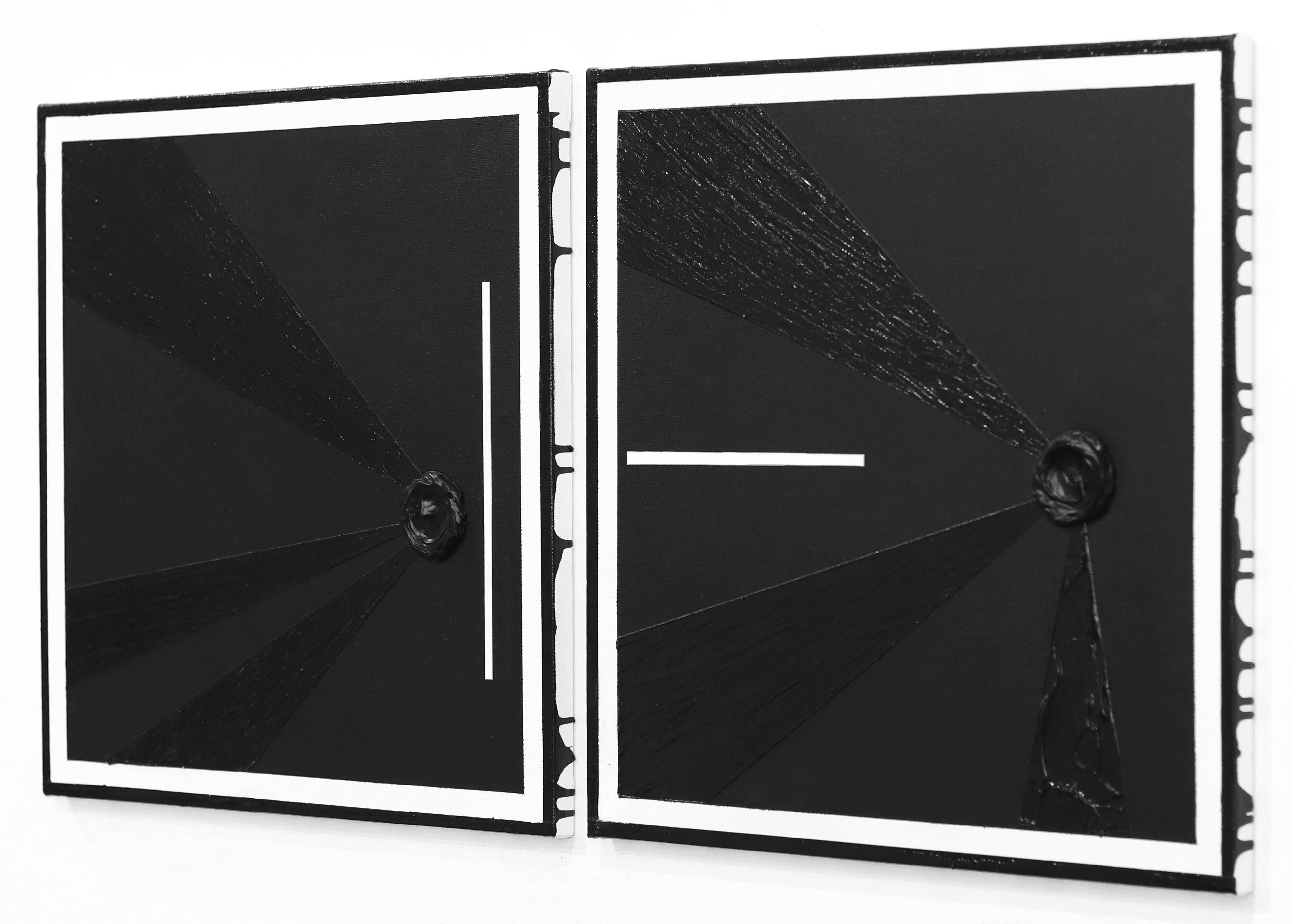 Night Shift (Diptychon) - Texturierte schwarze abstrakte minimalistische Malerei (Schwarz), Abstract Painting, von Tasha Jentel