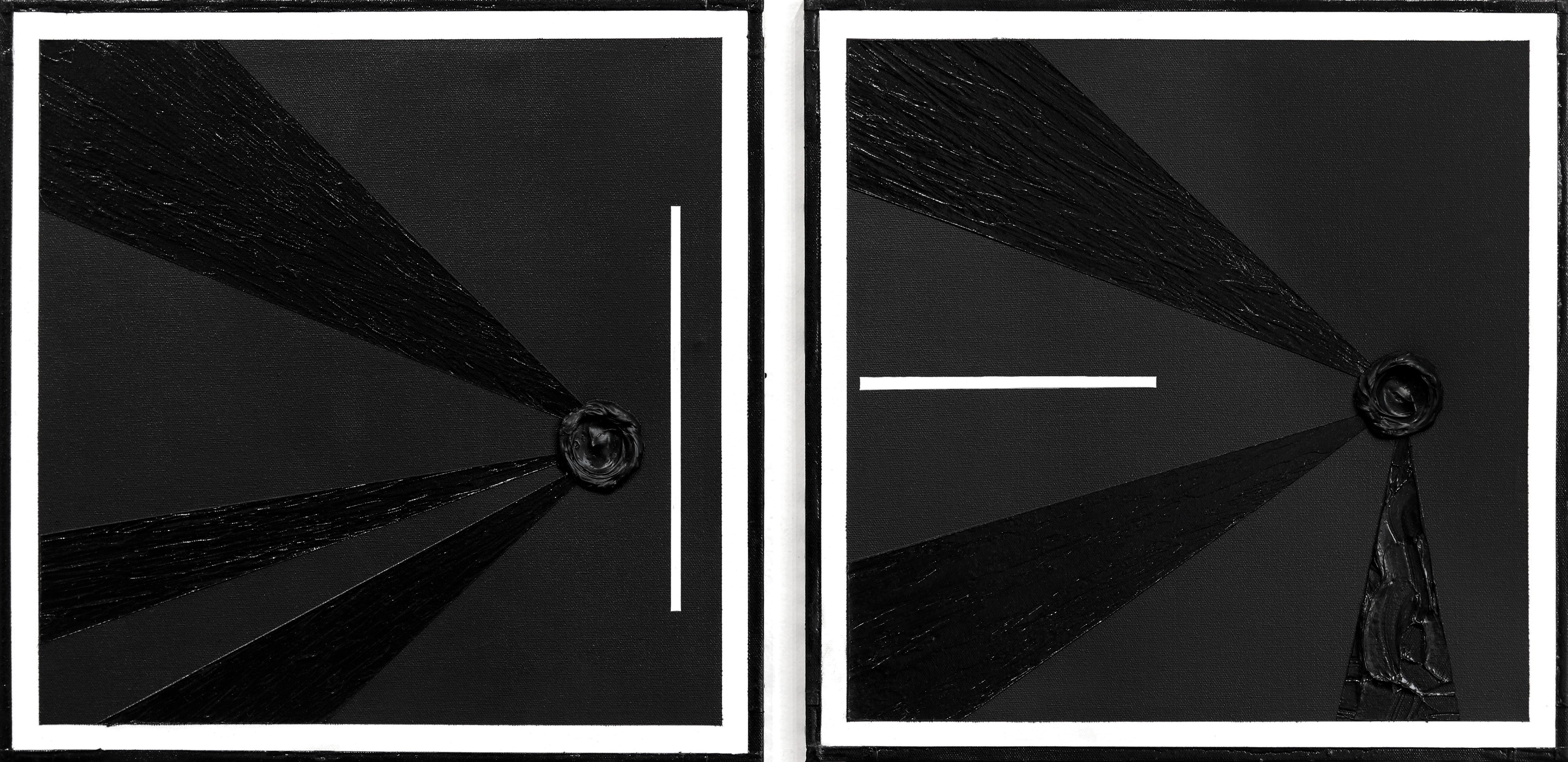 Tasha Jentel Abstract Painting – Night Shift (Diptychon) - Texturierte schwarze abstrakte minimalistische Malerei