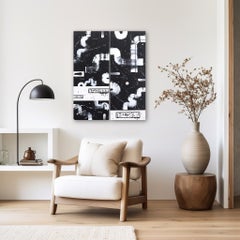 U Lights (Diptychon) - Schwarz-Weiß Original Abstrakte geometrische strukturierte Kunst mit geometrischem Muster