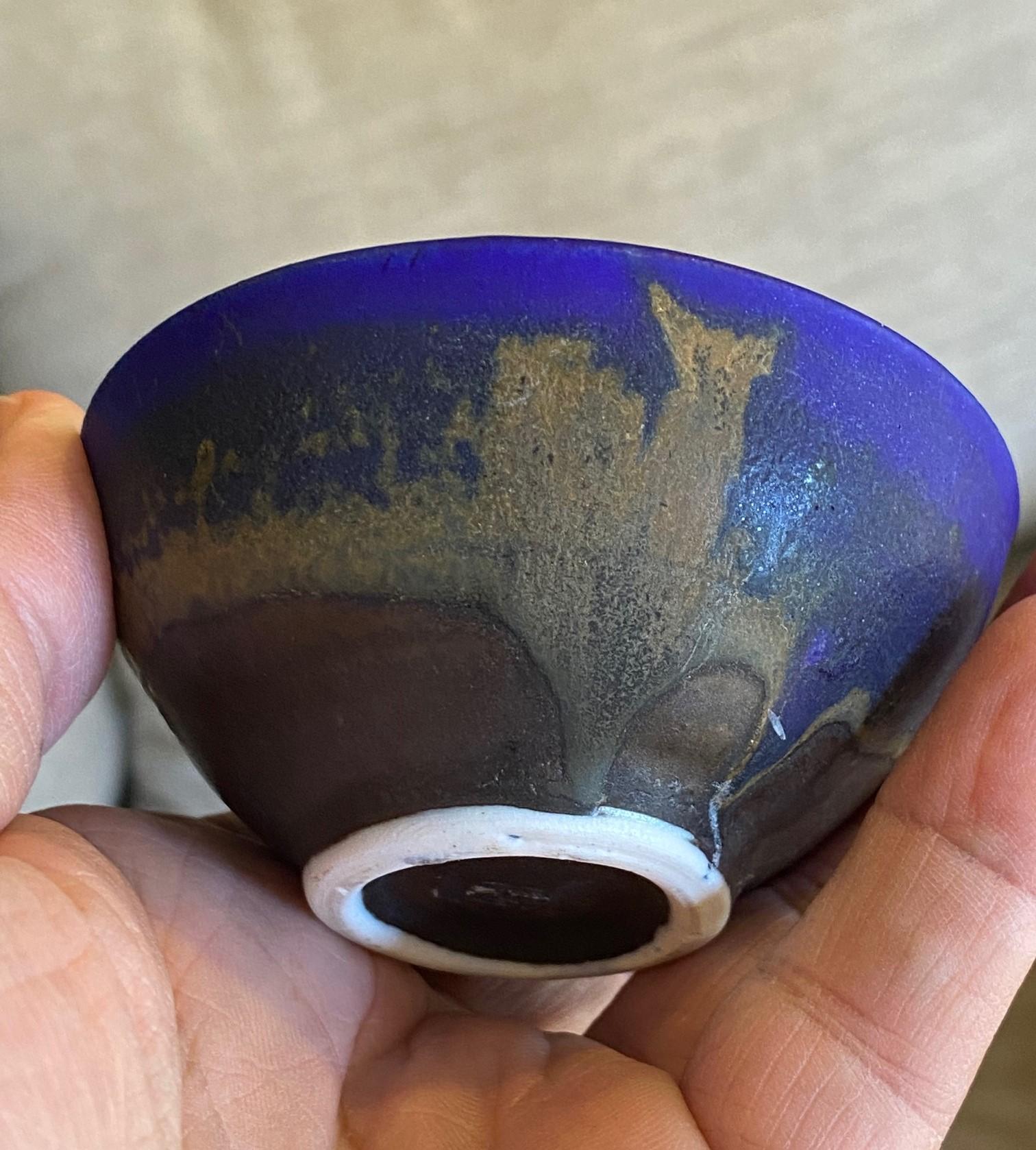 Tashiko Tazaezu Signed Japanese Hawaiian Makaha Blue Pottery Chawan Tea Bowl 2