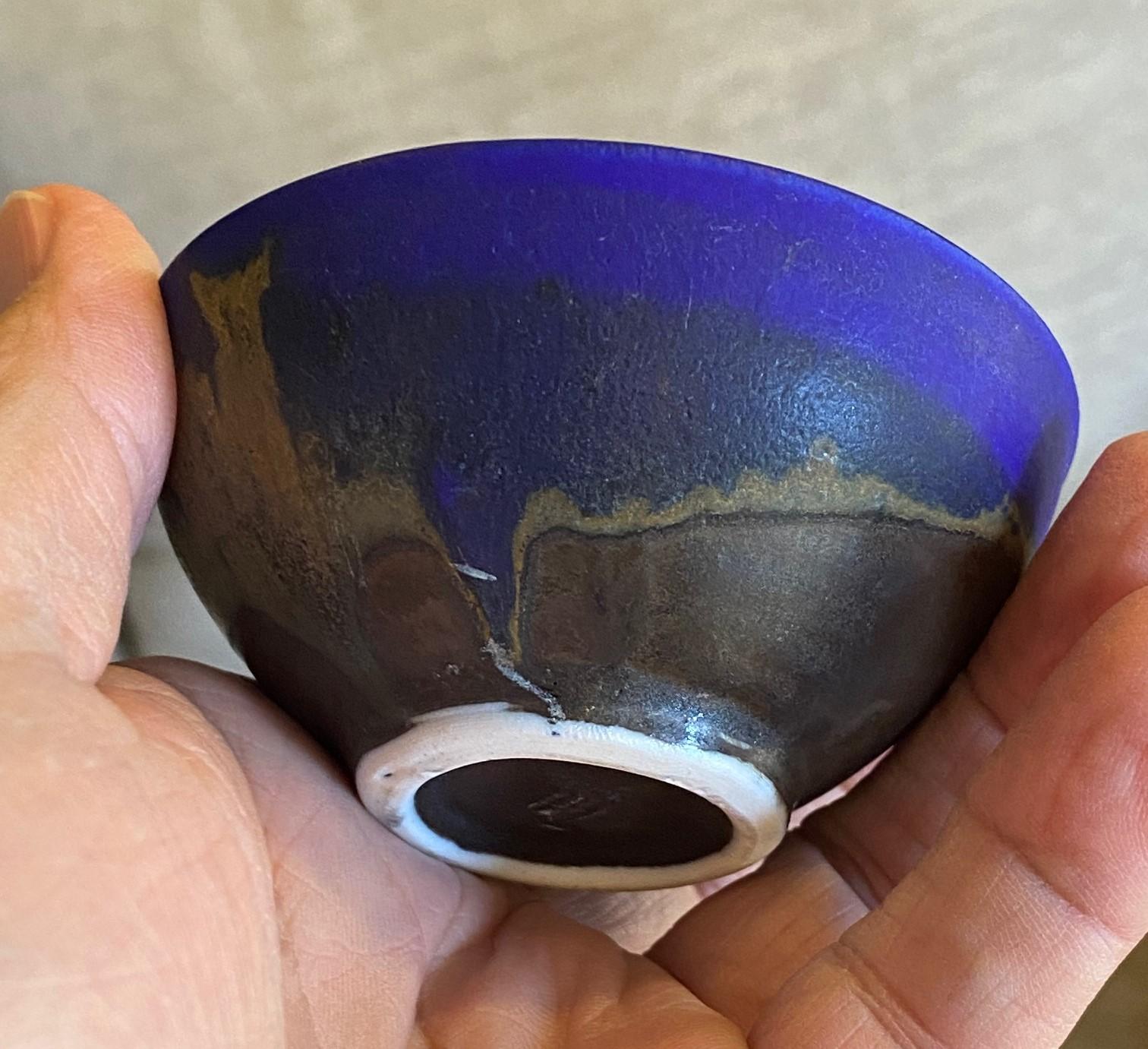 Tashiko Tazaezu Signed Japanese Hawaiian Makaha Blue Pottery Chawan Tea Bowl 4
