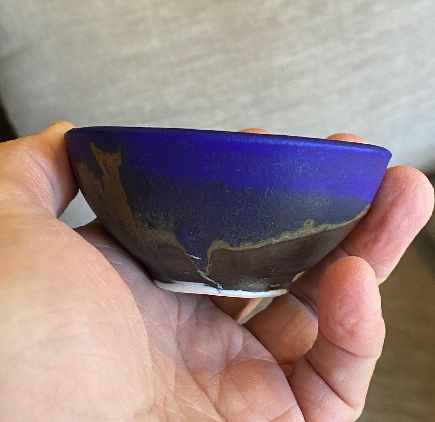 Tashiko Tazaezu Signed Japanese Hawaiian Makaha Blue Pottery Chawan Tea Bowl 7