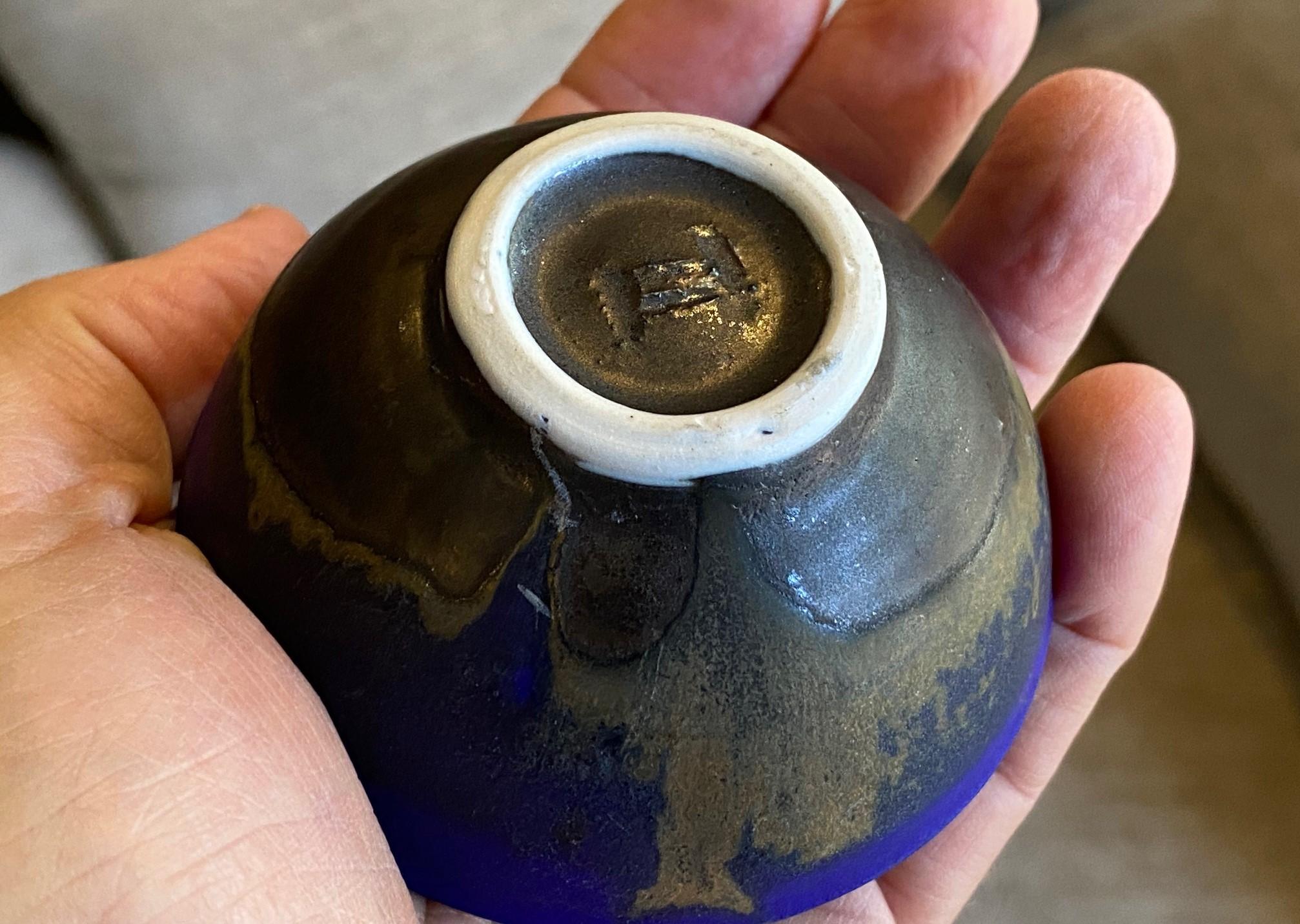 Tashiko Tazaezu Signed Japanese Hawaiian Makaha Blue Pottery Chawan Tea Bowl 12