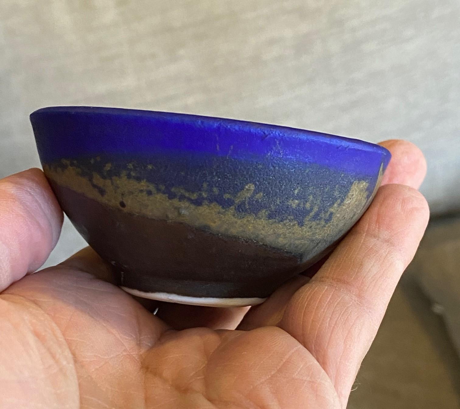 Porcelain Tashiko Tazaezu Signed Japanese Hawaiian Makaha Blue Pottery Chawan Tea Bowl