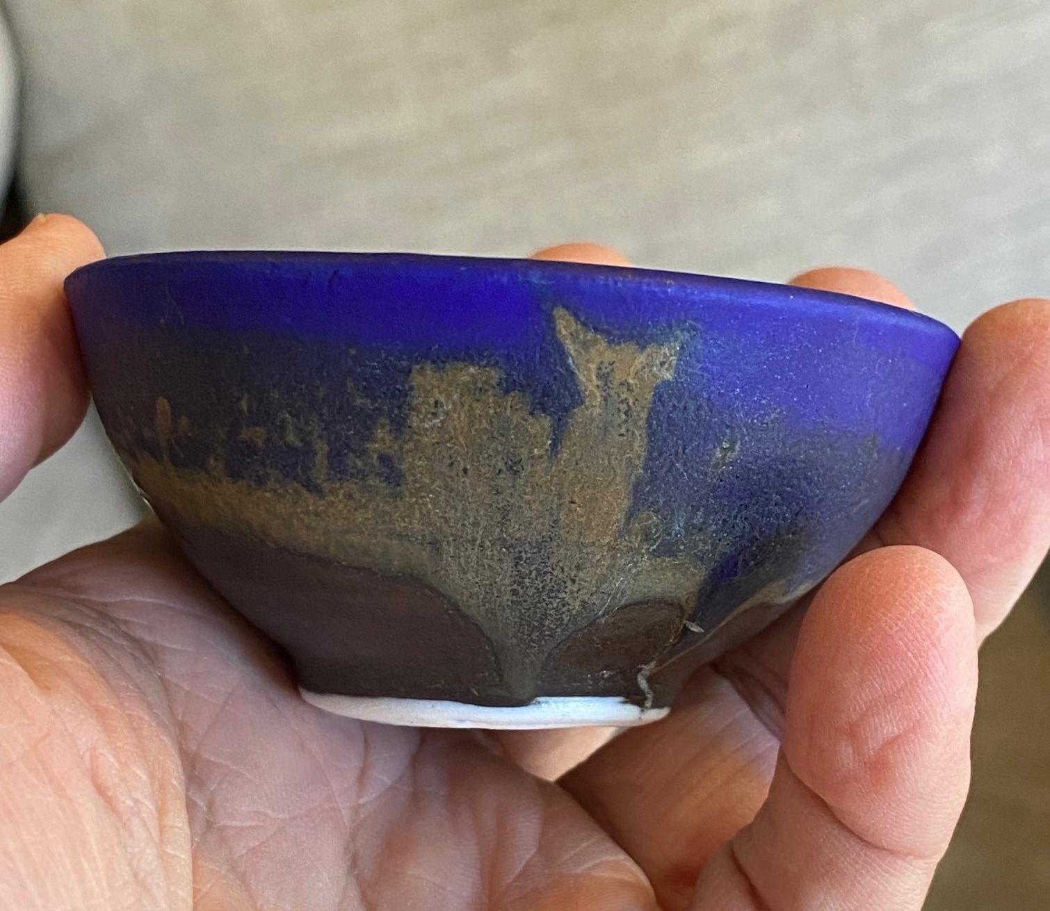 Tashiko Tazaezu Signed Japanese Hawaiian Makaha Blue Pottery Chawan Tea Bowl 1