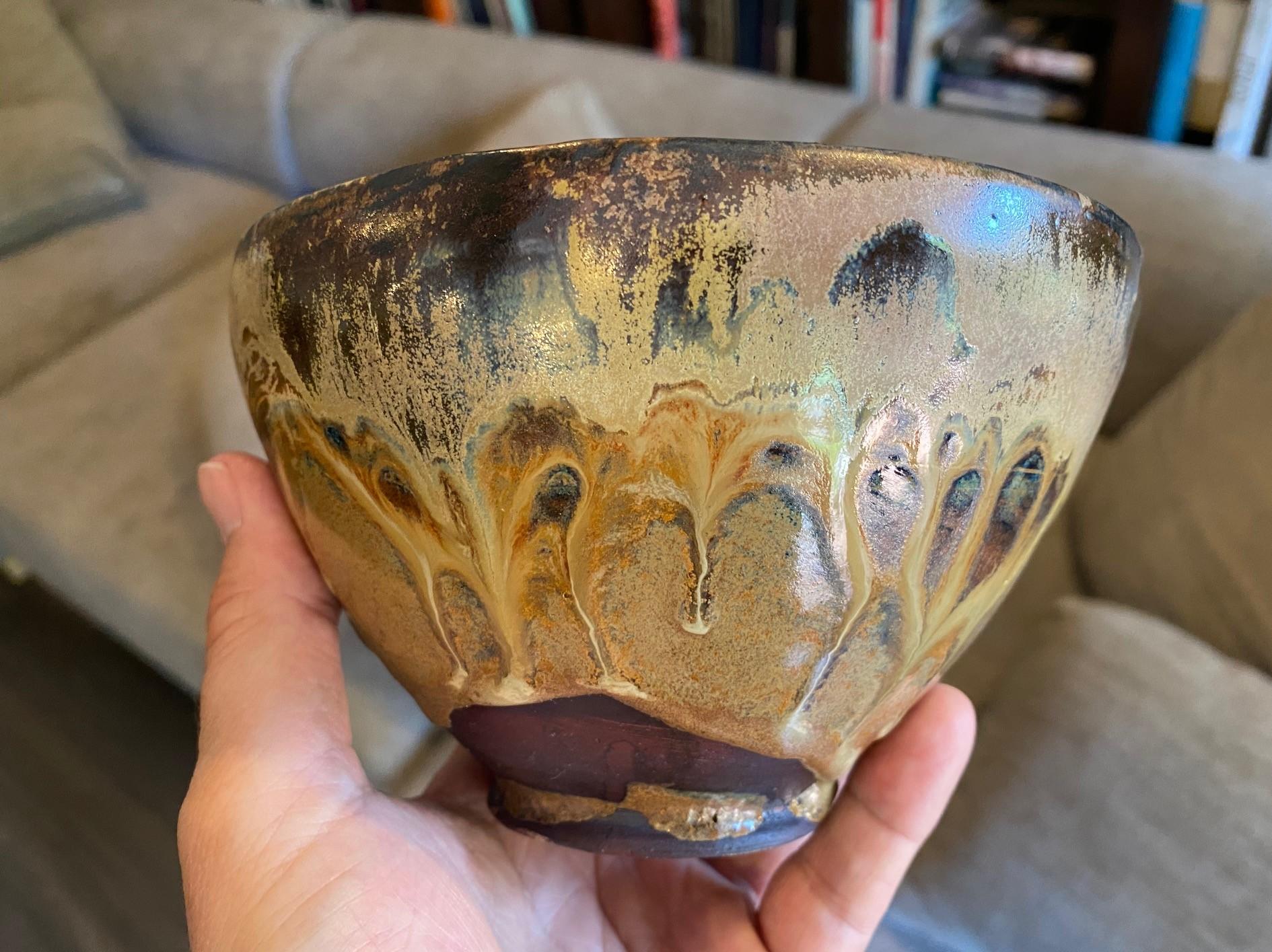 Tashiko Tazaezu Signé Japanese Hawaiian Studio Pottery Glazed Chawan Tea Bowl en vente 7