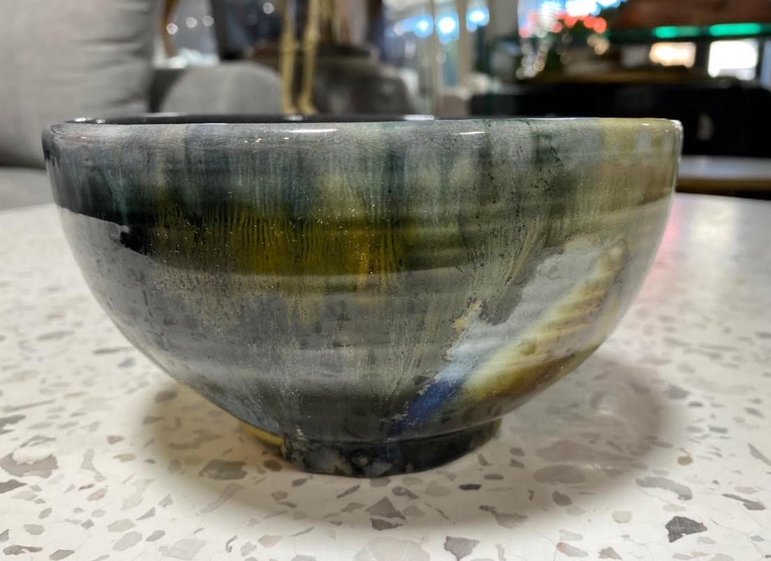 Mid-Century Modern Tashiko Tazaezu Signed Japanese Hawaiian Studio Pottery Glazed Chawan Tea Bowl