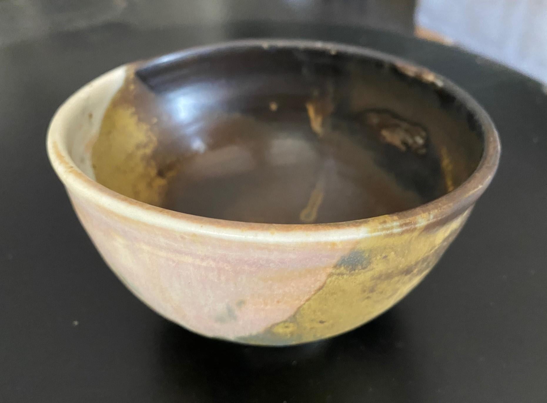 Mid-Century Modern Tashiko Tazaezu Signed Japanese Hawaiian Studio Pottery Glazed Chawan Tea Bowl