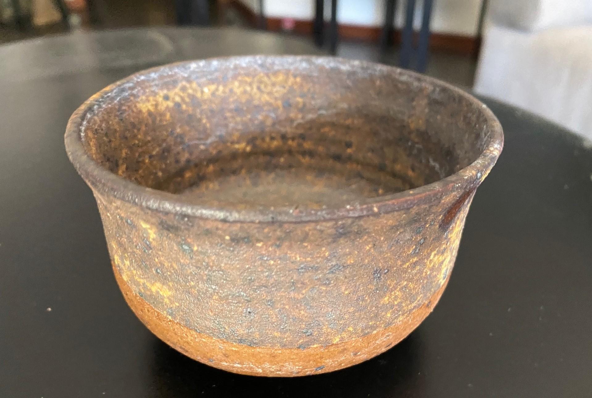 Mid-Century Modern Tashiko Tazaezu Signé Japanese Hawaiian Studio Pottery Glazed Chawan Tea Bowl en vente