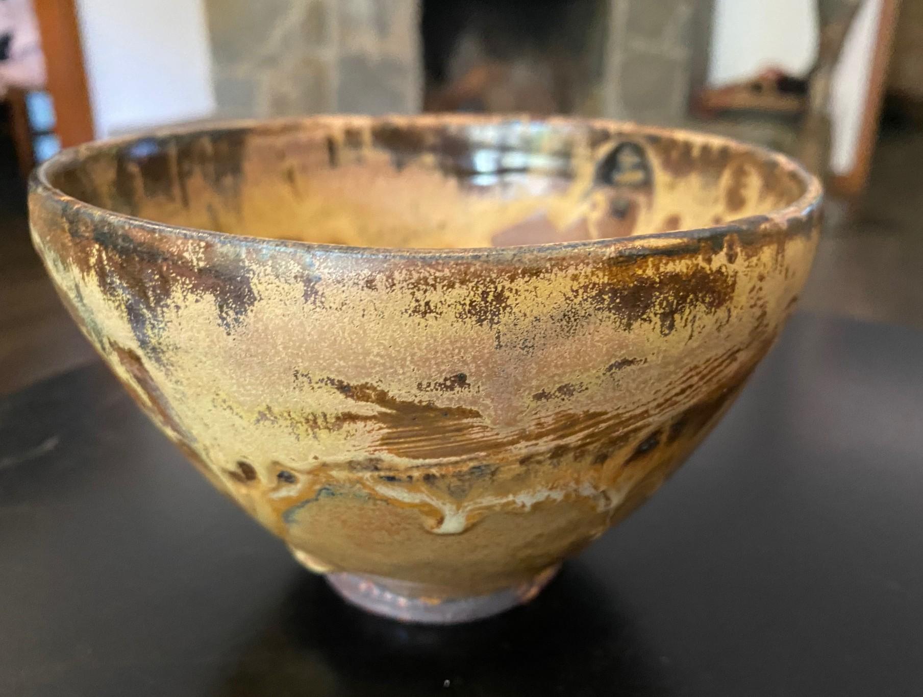 Mid-Century Modern Tashiko Tazaezu Signé Japanese Hawaiian Studio Pottery Glazed Chawan Tea Bowl en vente