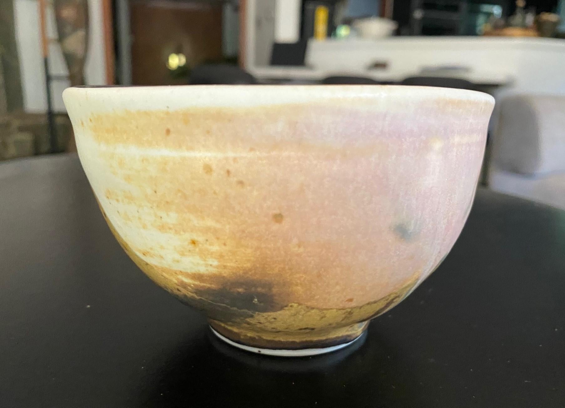 American Tashiko Tazaezu Signed Japanese Hawaiian Studio Pottery Glazed Chawan Tea Bowl