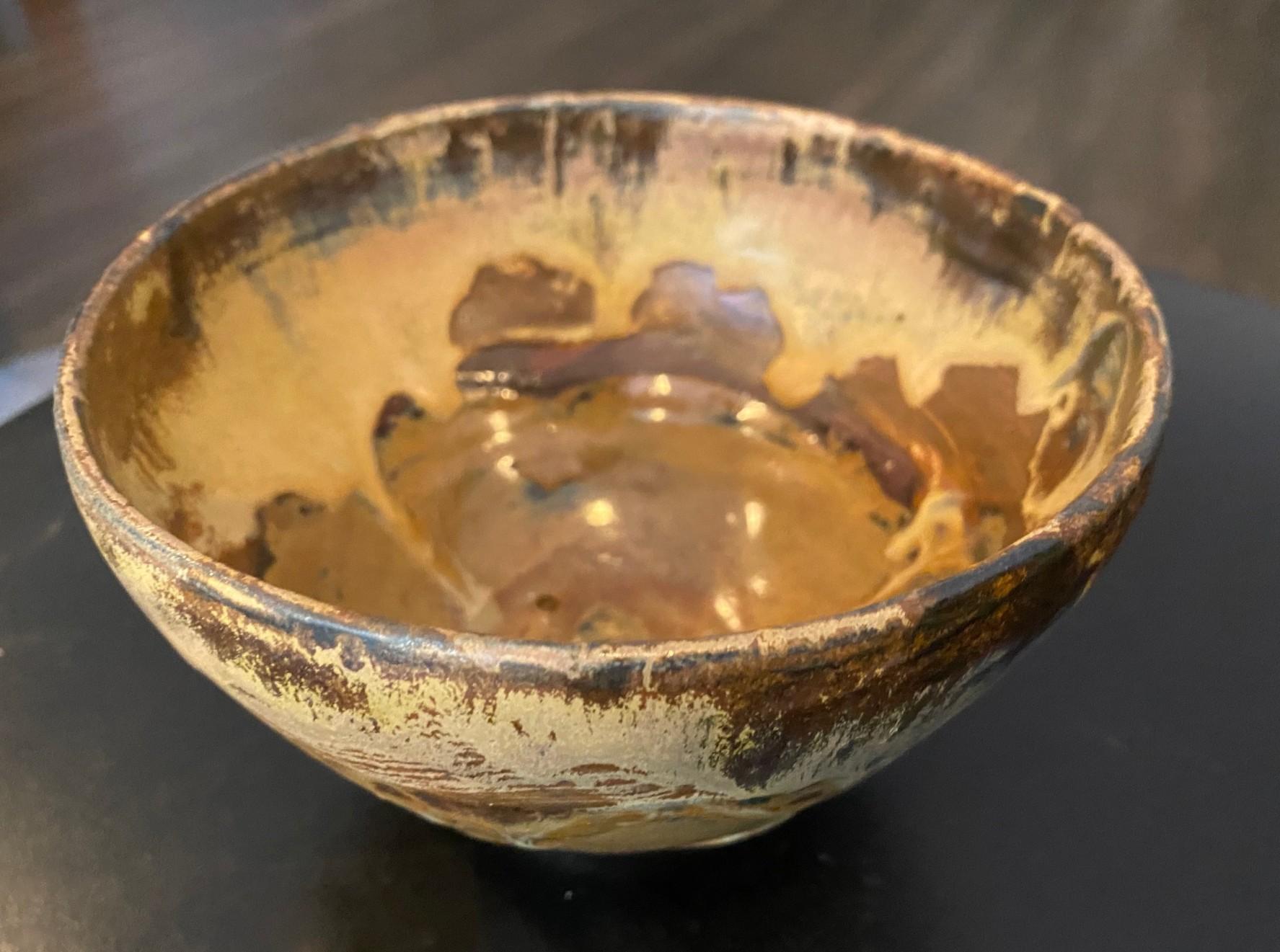 Américain Tashiko Tazaezu Signé Japanese Hawaiian Studio Pottery Glazed Chawan Tea Bowl en vente