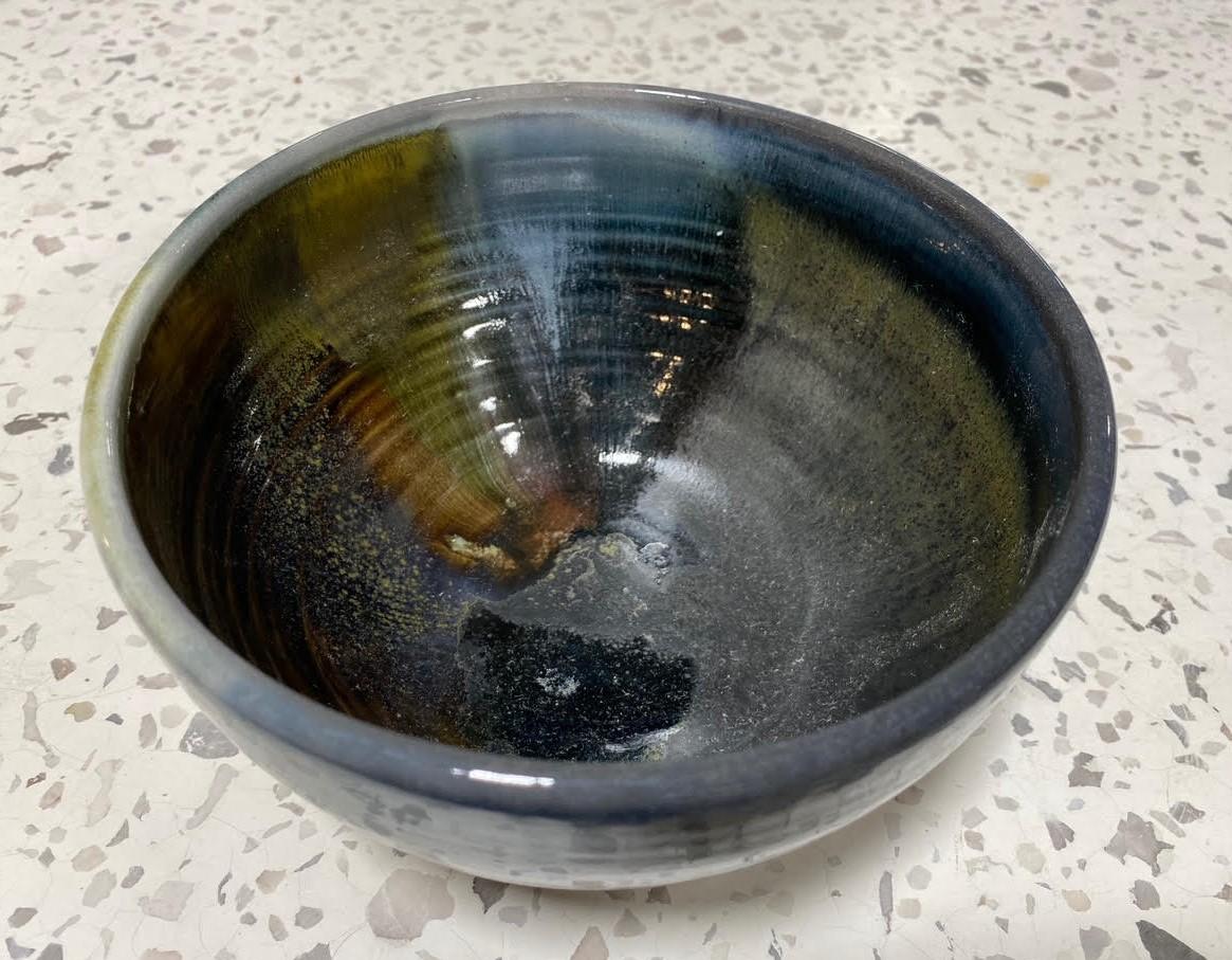 Fired Tashiko Tazaezu Signed Japanese Hawaiian Studio Pottery Glazed Chawan Tea Bowl