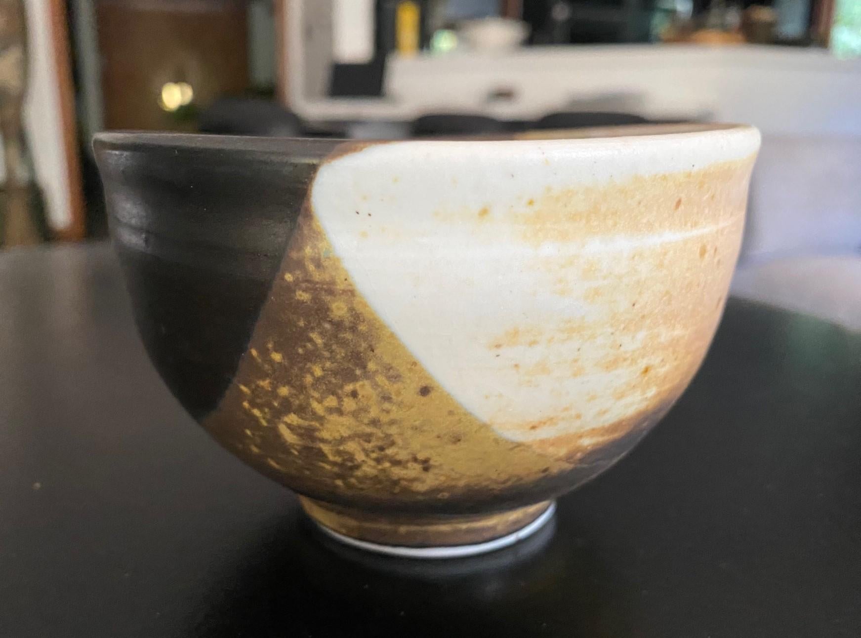 Fired Tashiko Tazaezu Signed Japanese Hawaiian Studio Pottery Glazed Chawan Tea Bowl