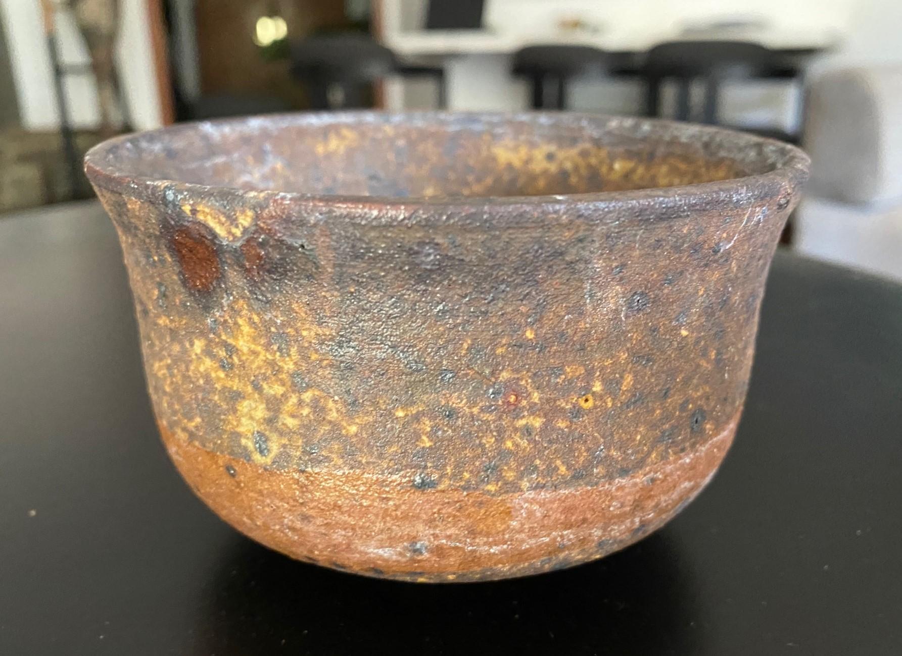 Poteries Tashiko Tazaezu Signé Japanese Hawaiian Studio Pottery Glazed Chawan Tea Bowl en vente