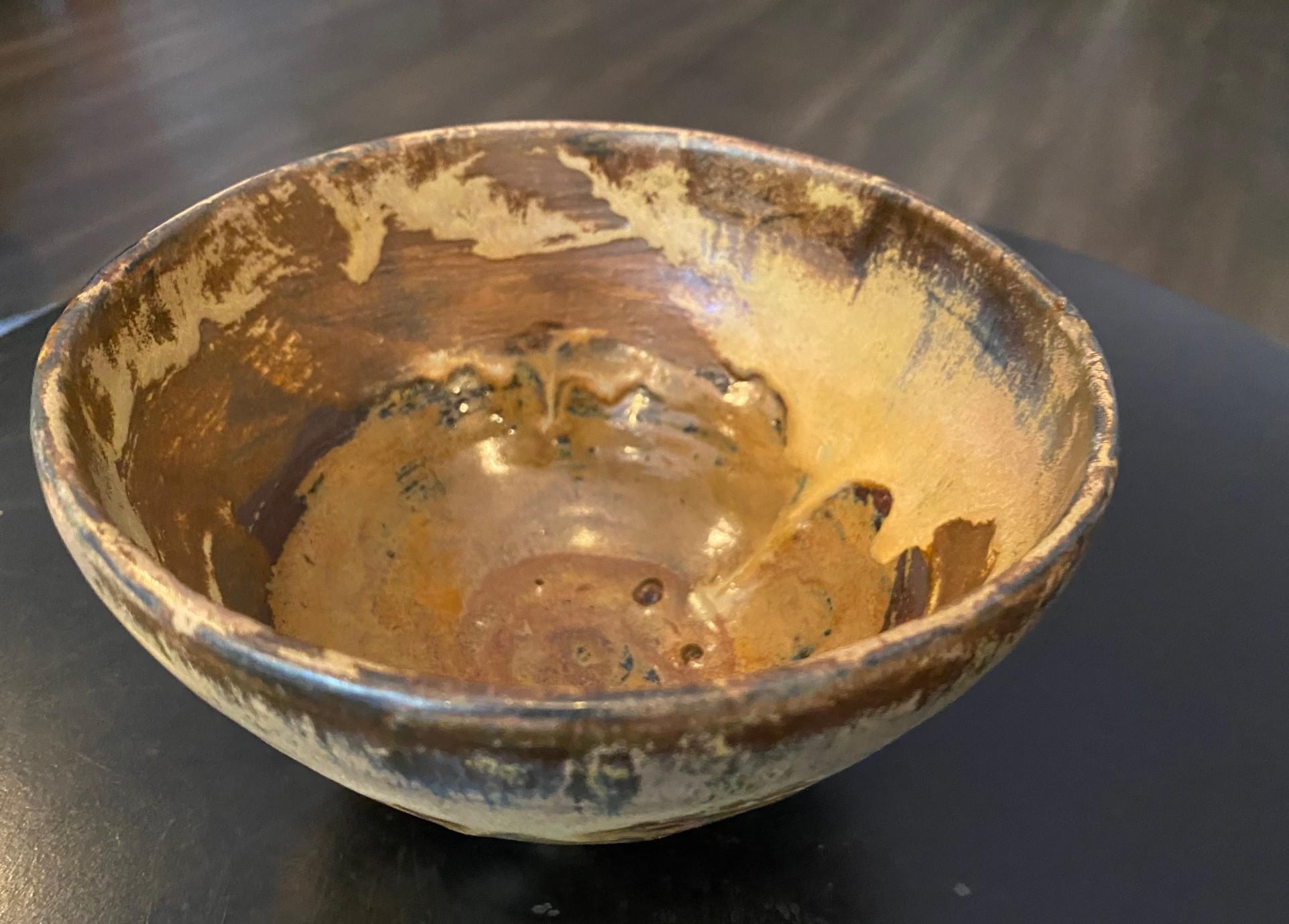 Poterie Tashiko Tazaezu Signé Japanese Hawaiian Studio Pottery Glazed Chawan Tea Bowl en vente