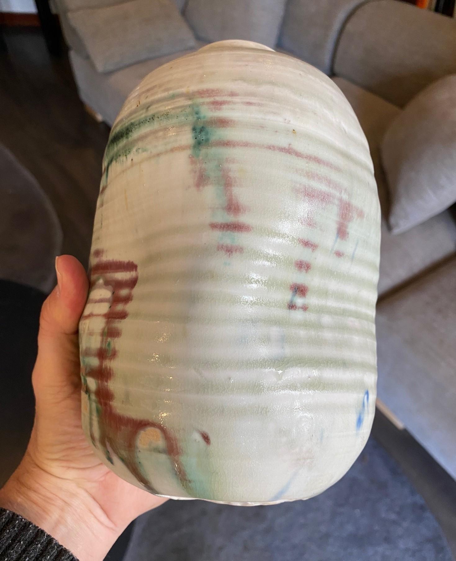 Tashiko Tazaezu Signed Japanese Hawaiian Studio Pottery Modernist Abstract Vase For Sale 4