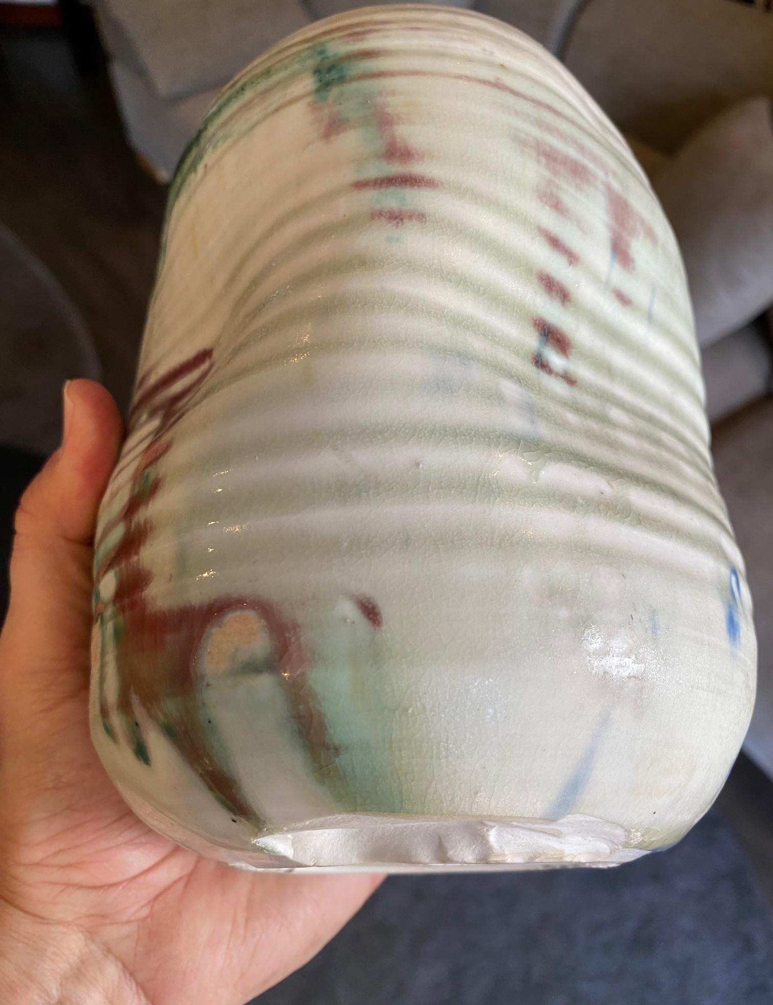 Tashiko Tazaezu Signed Japanese Hawaiian Studio Pottery Modernist Abstract Vase For Sale 5