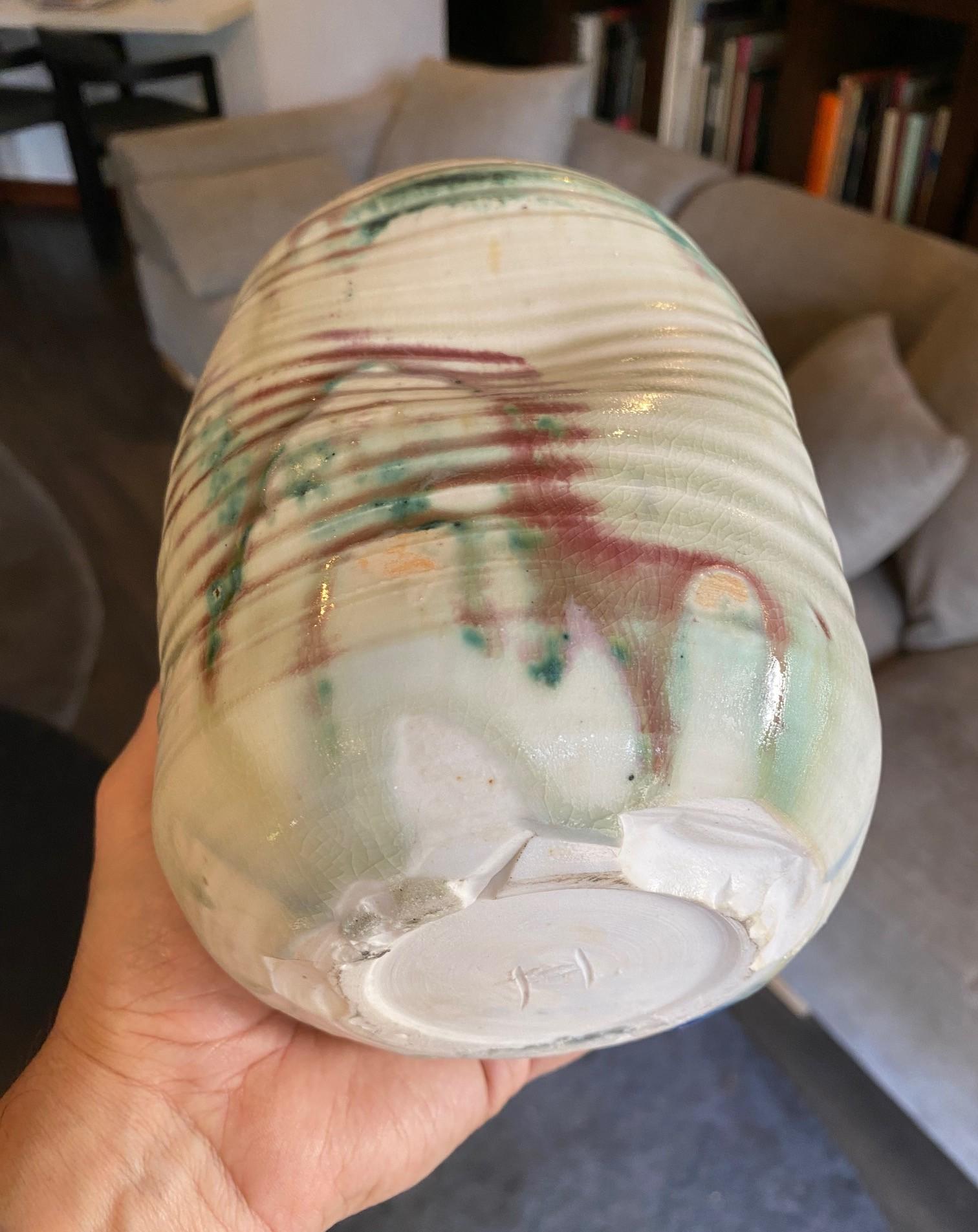 Tashiko Tazaezu Signed Japanese Hawaiian Studio Pottery Modernist Abstract Vase For Sale 6