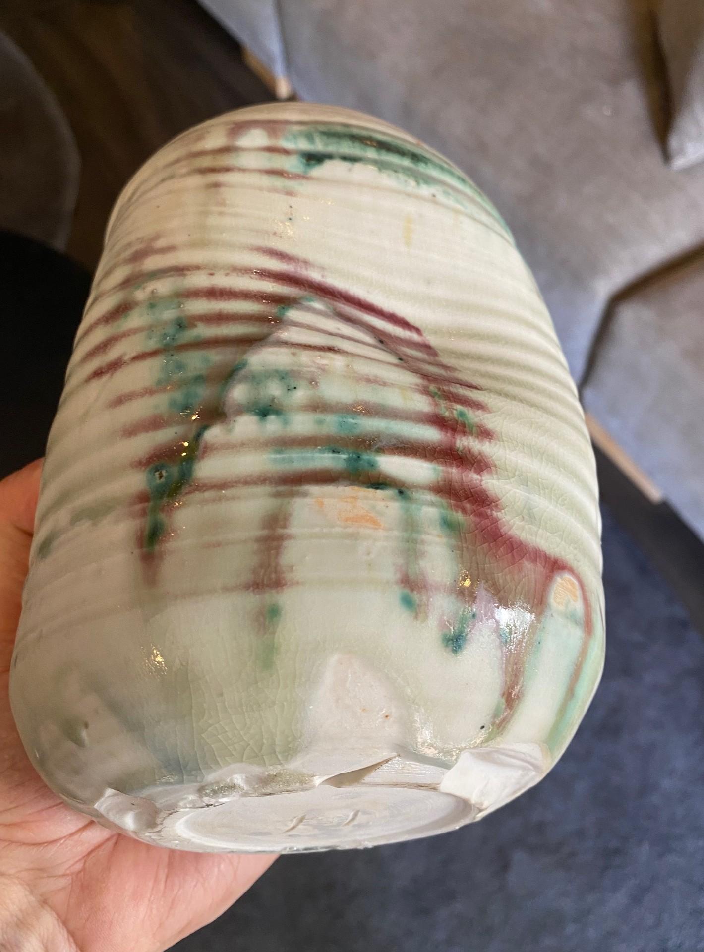 Tashiko Tazaezu Signed Japanese Hawaiian Studio Pottery Modernist Abstract Vase For Sale 7