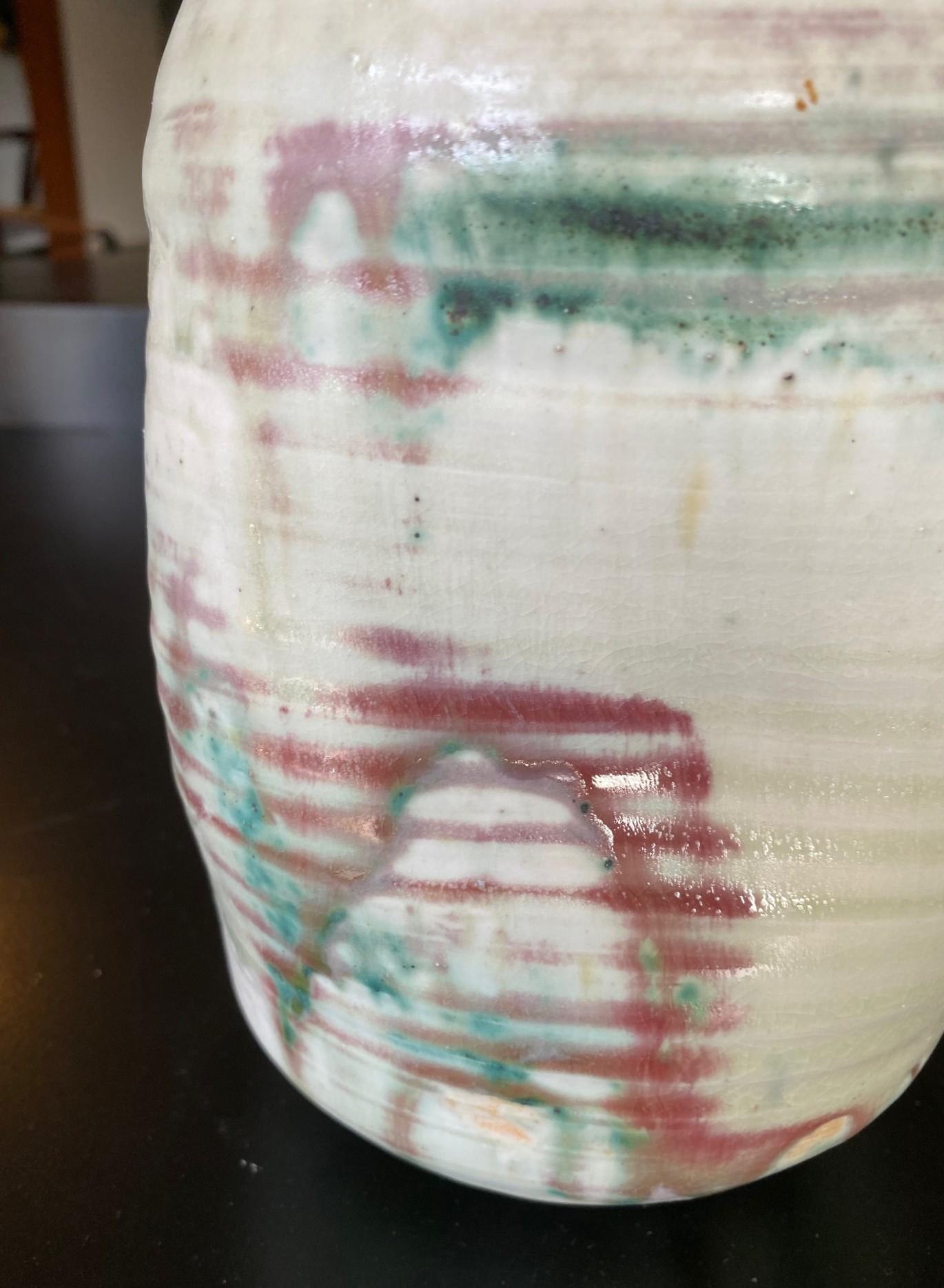 Mid-Century Modern Tashiko Tazaezu Signed Japanese Hawaiian Studio Pottery Modernist Abstract Vase For Sale