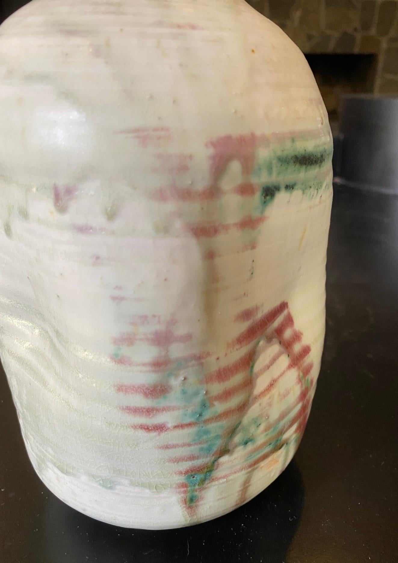 American Tashiko Tazaezu Signed Japanese Hawaiian Studio Pottery Modernist Abstract Vase For Sale