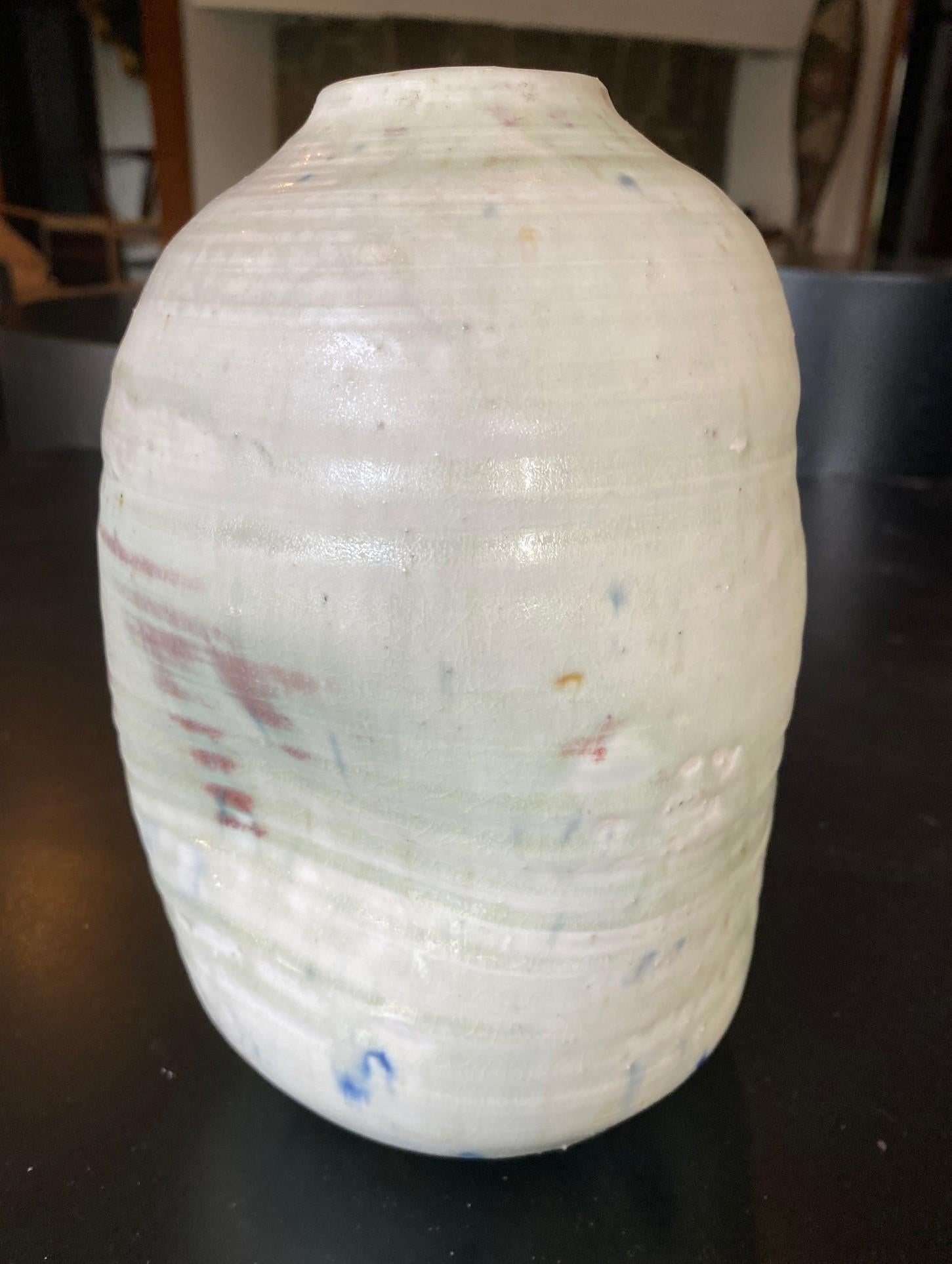 Hand-Crafted Tashiko Tazaezu Signed Japanese Hawaiian Studio Pottery Modernist Abstract Vase For Sale