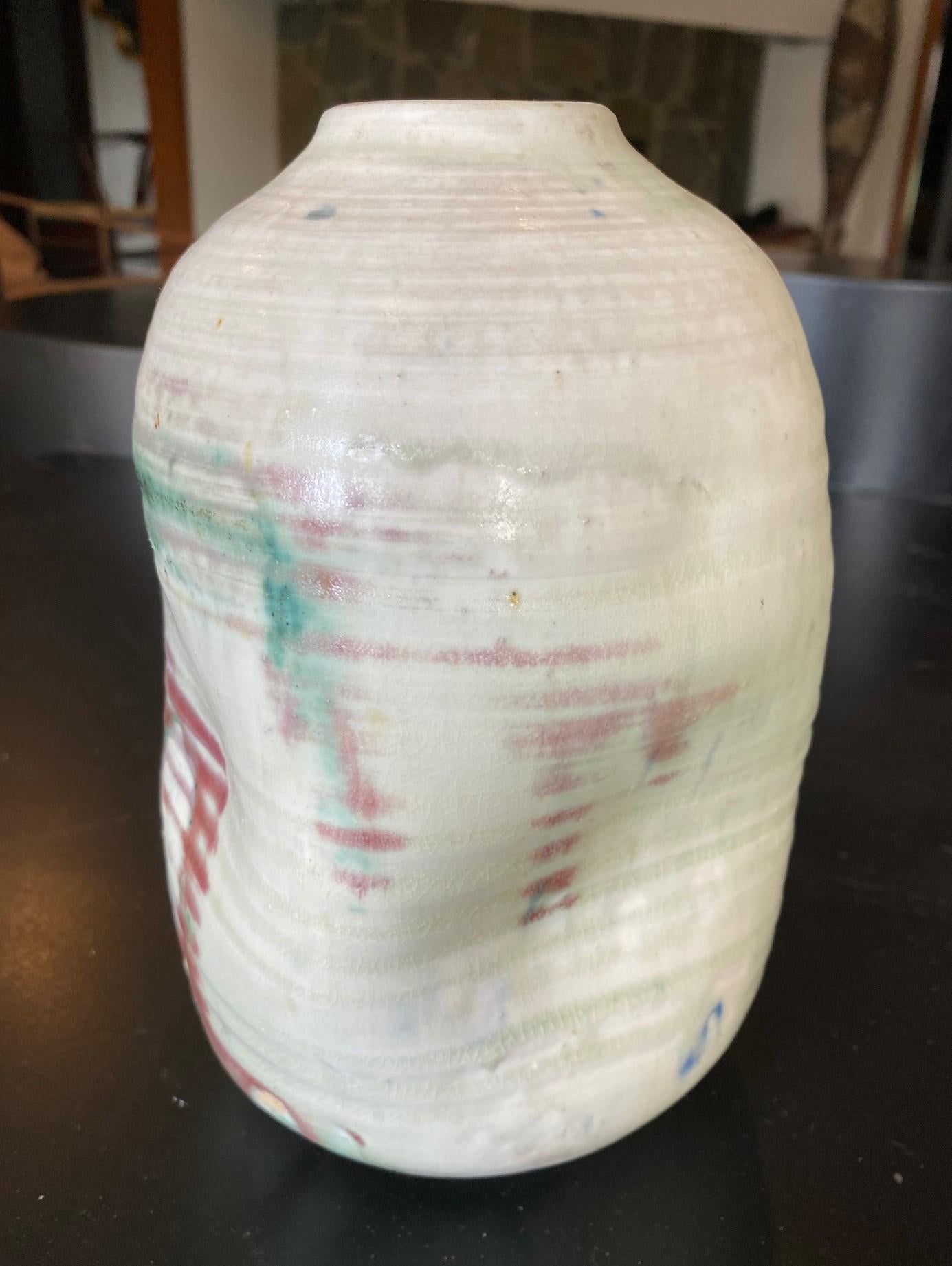 Tashiko Tazaezu Signed Japanese Hawaiian Studio Pottery Modernist Abstract Vase For Sale 1