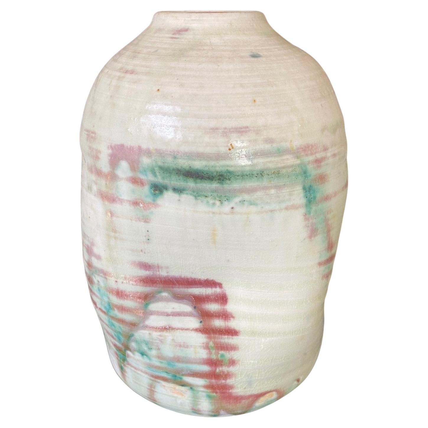 Vase Moderniste Abstrait Signé Tashiko Tazaezu Japanese Hawaiian Studio Pottery