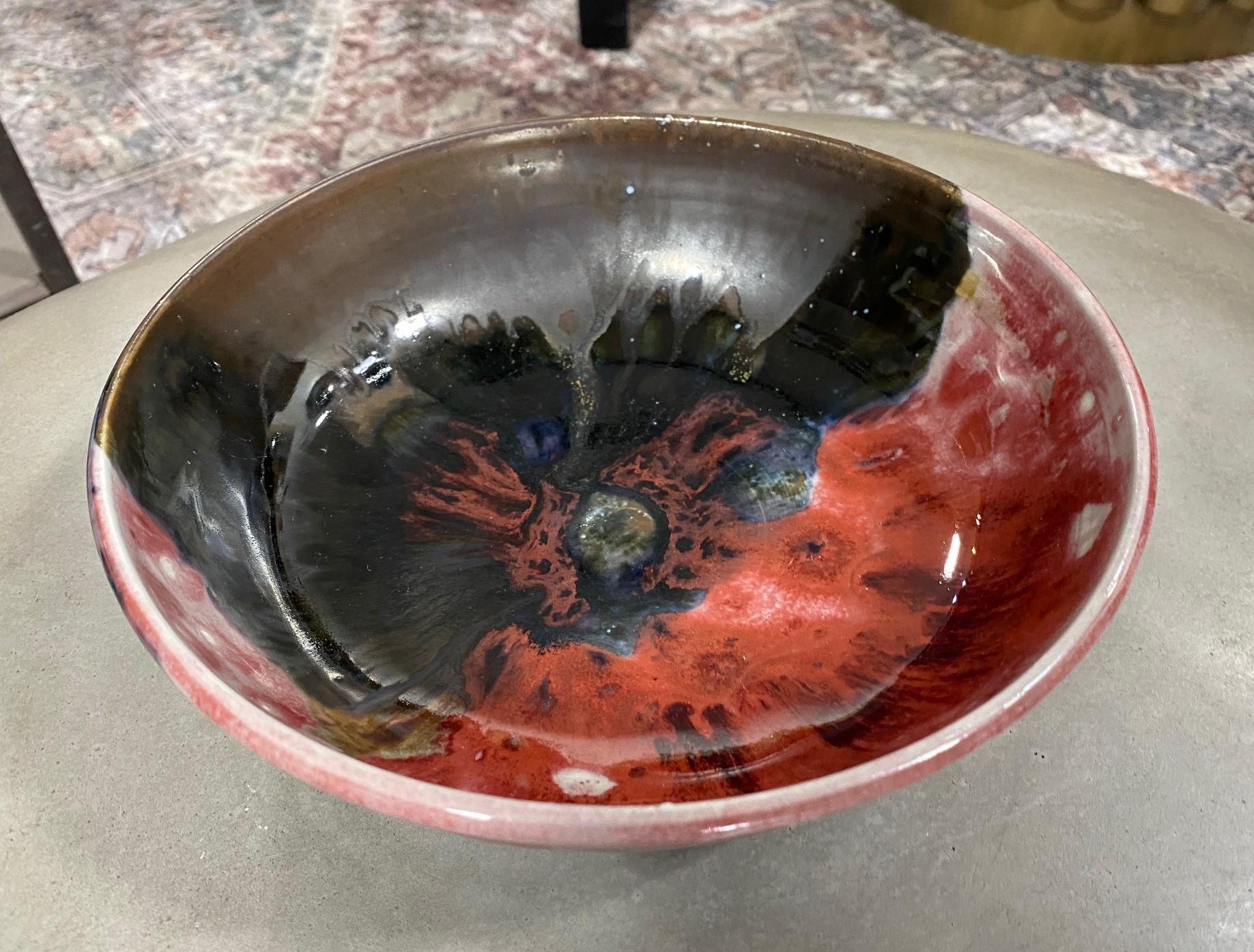 Tashiko Tazaezu Signed Mid-Century Glazed Oxblood Studio Pottery Ceramic Bowl 2