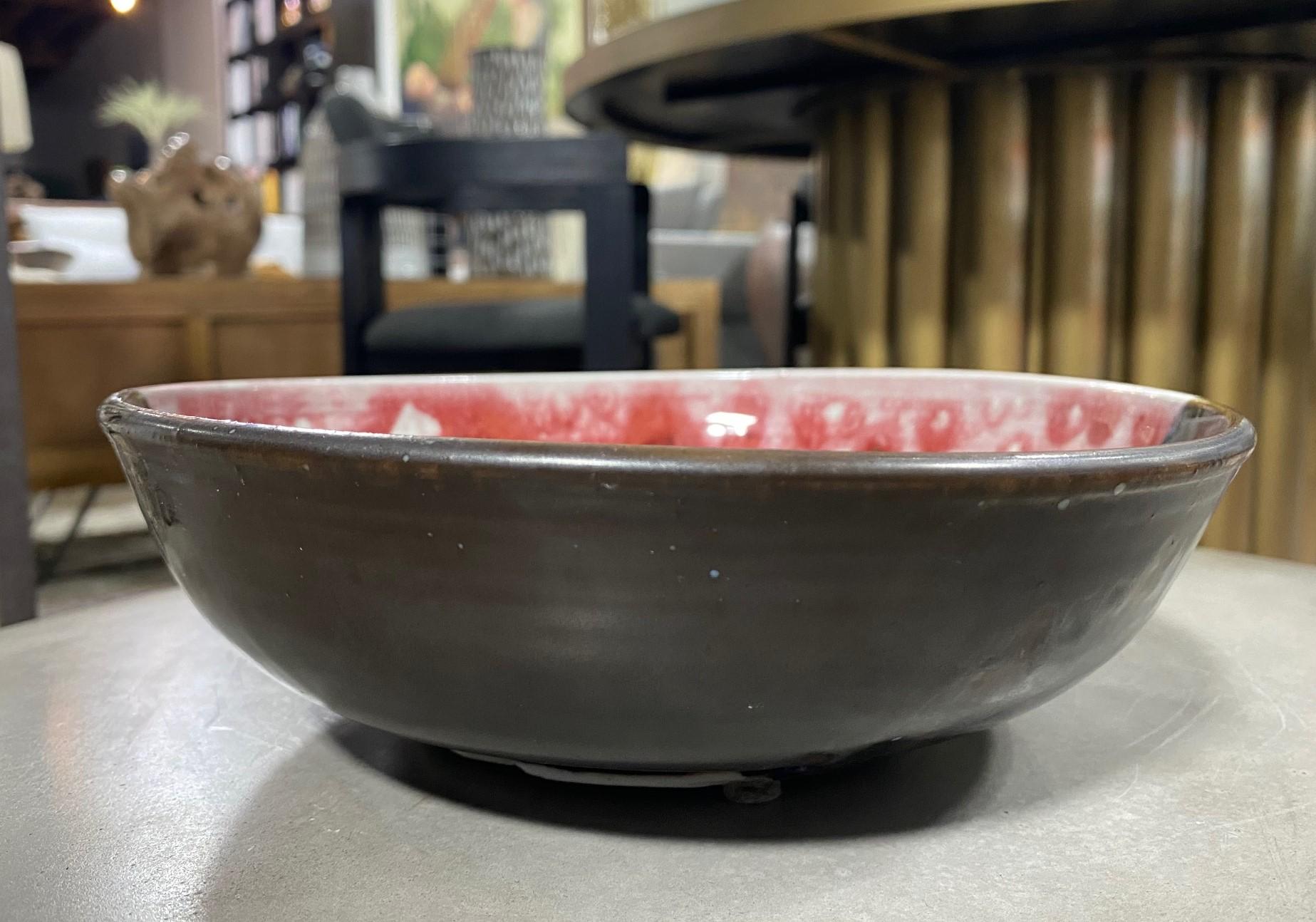 American Tashiko Tazaezu Signed Mid-Century Glazed Oxblood Studio Pottery Ceramic Bowl