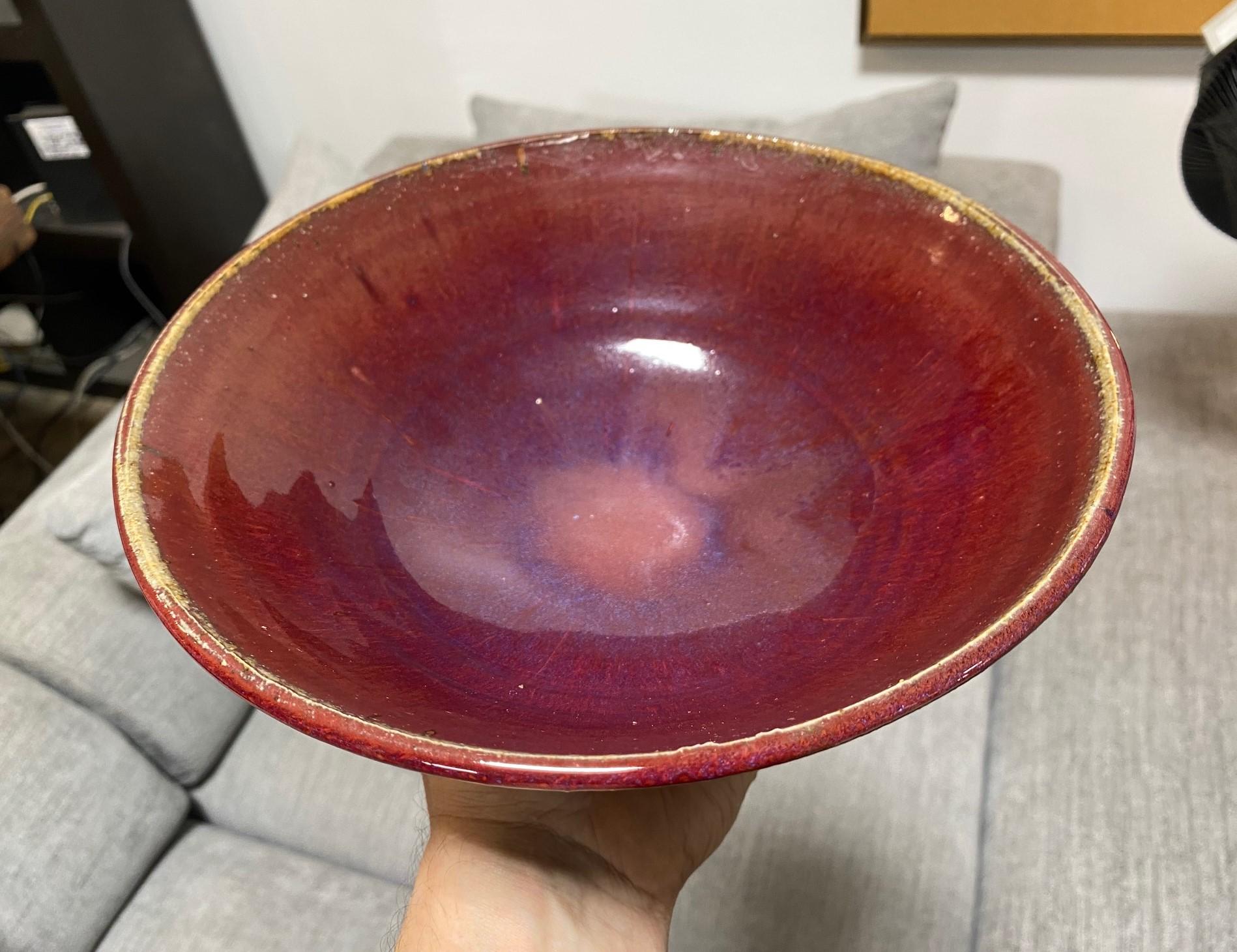 Tashiko Tazaezu Signé Mid-Century Japanese Studio Pottery Glazed Oxblood Bol en vente 2